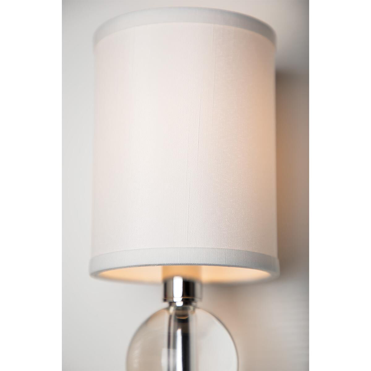 Shown in Polished Nickel finish and Off White Faux Silk shade
