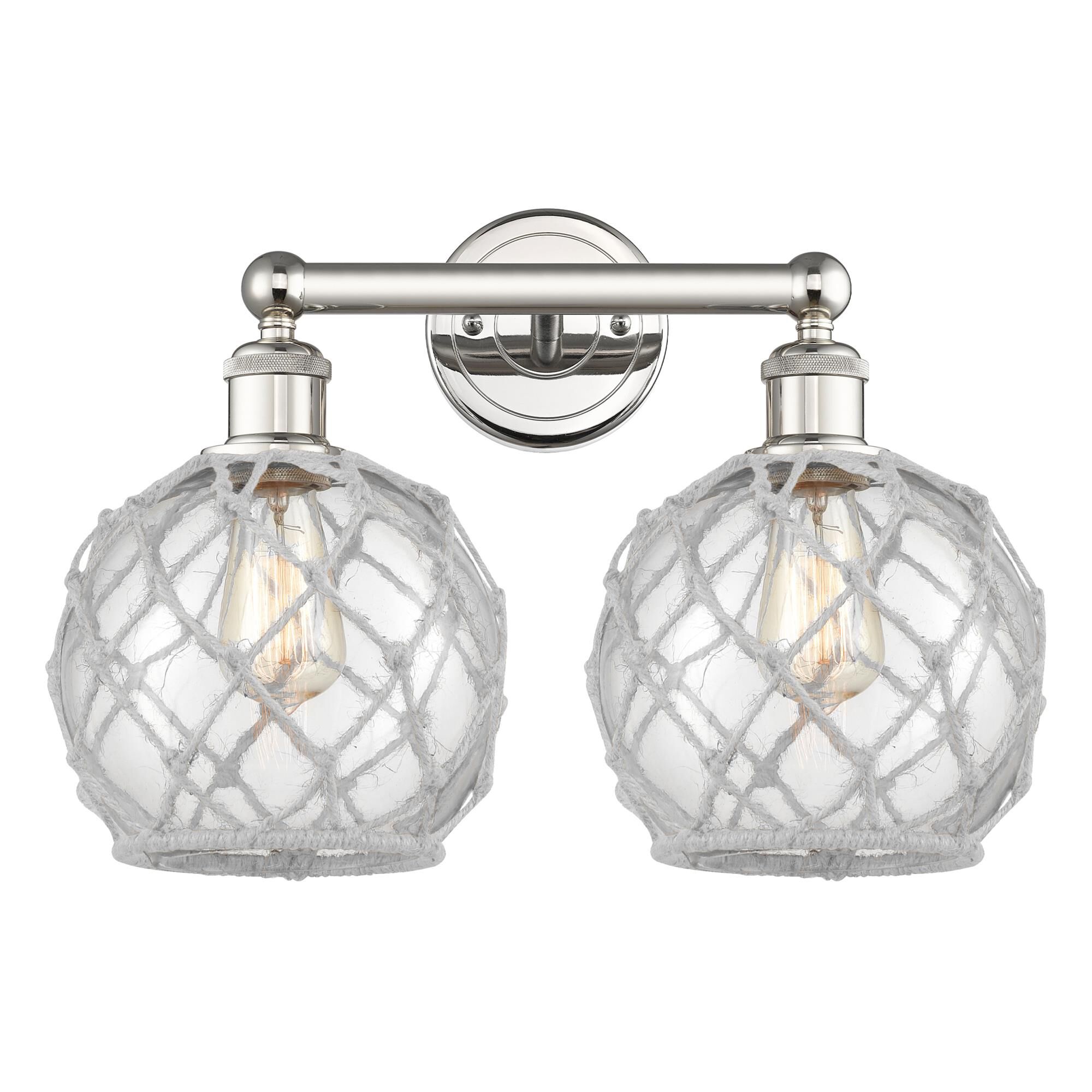 Shown in Polished Nickel finish and Clear with White Rope glass