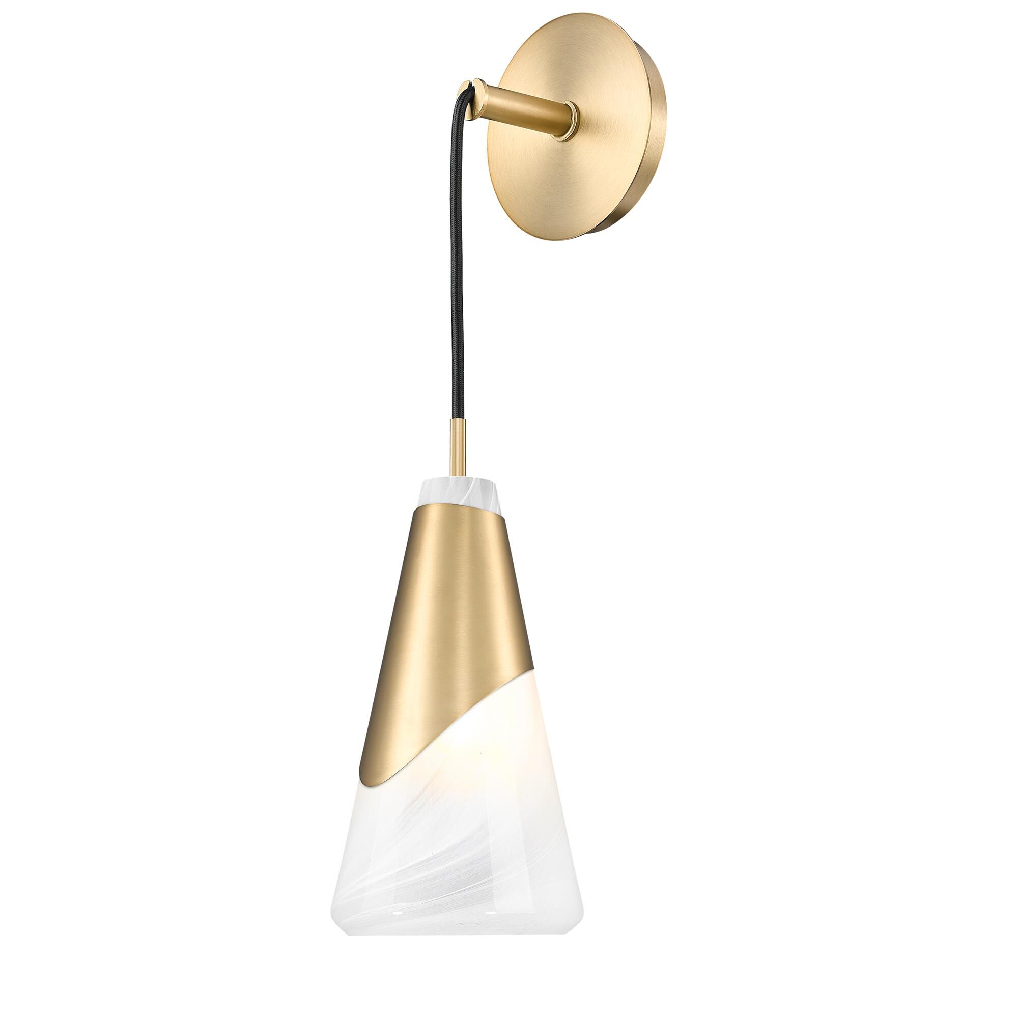 Shown in Modern Gold finish and White Swirl glass and White Swirl shade