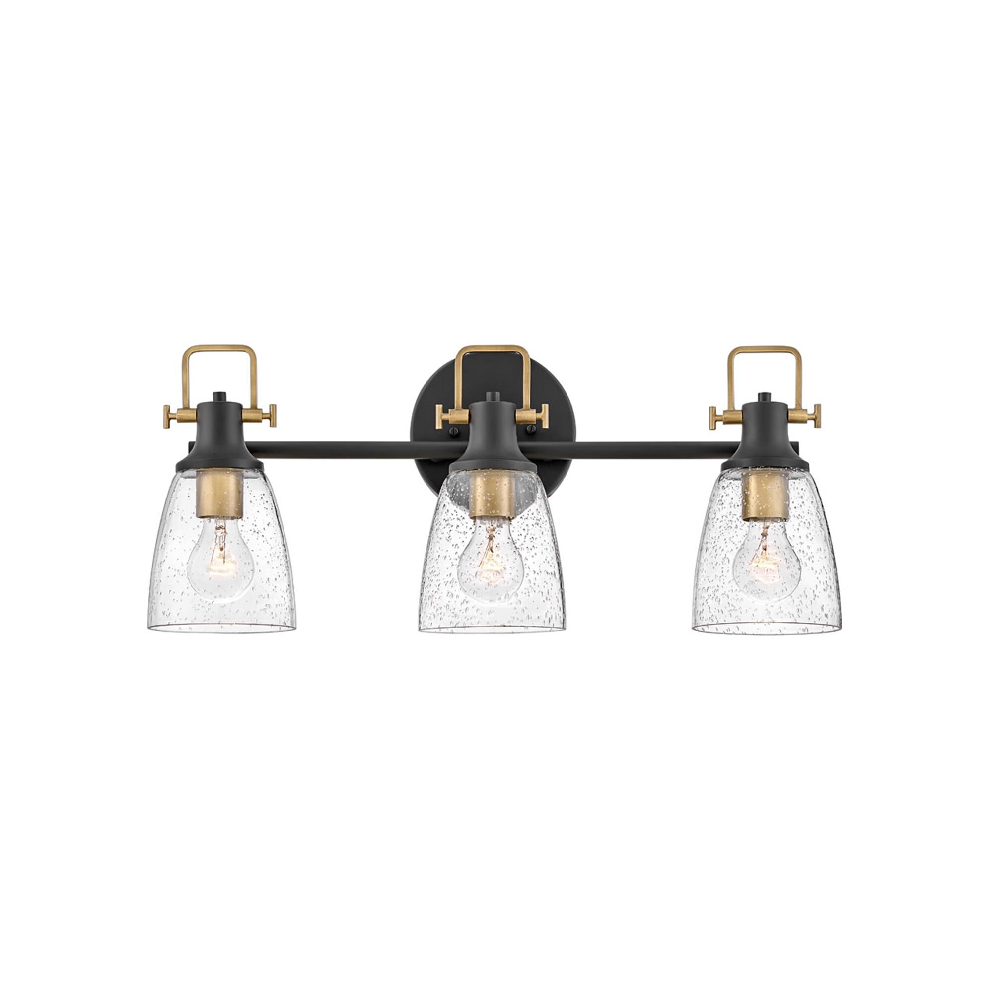Shown in Black with Heritage Brass finish and Clear Seedy glass