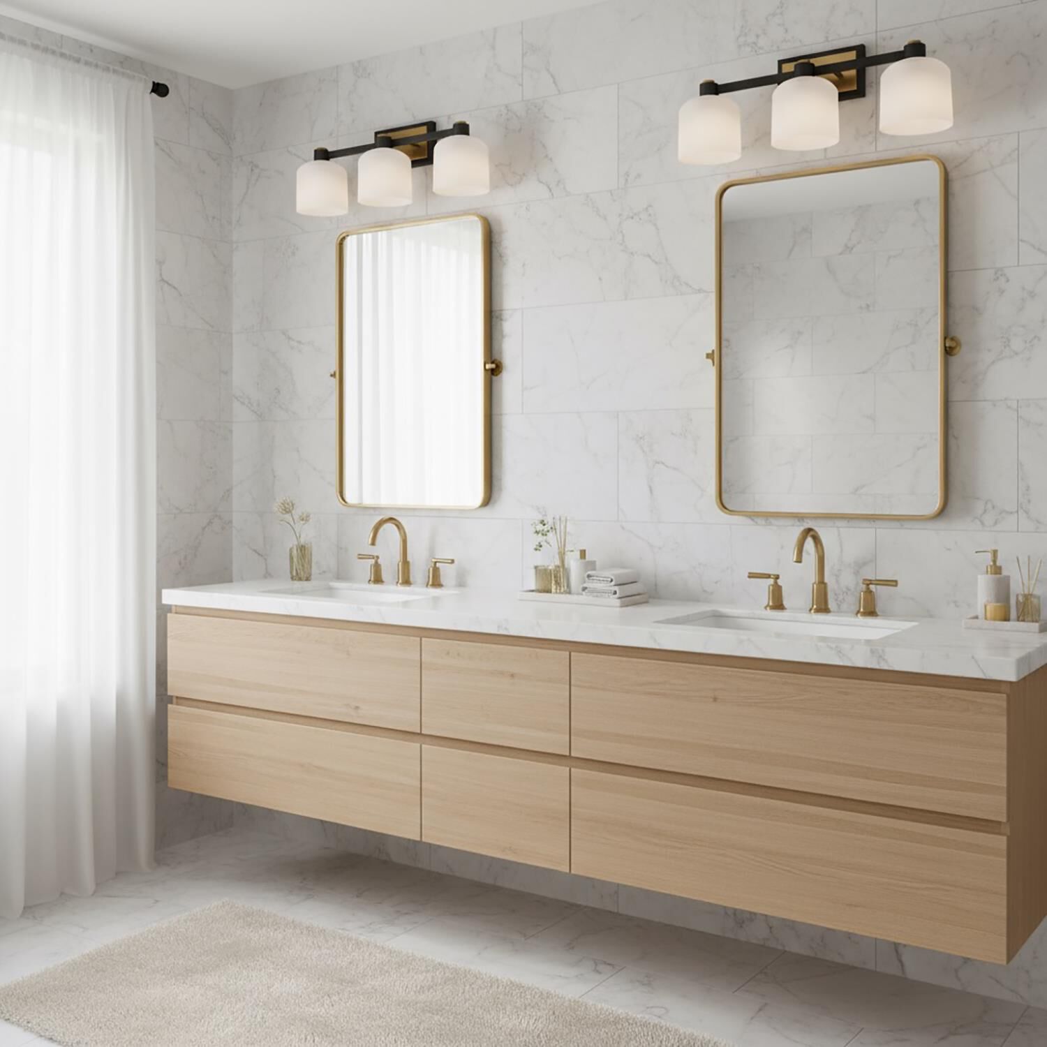 Shown in Black and Brushed Brass finish and Acid White glass