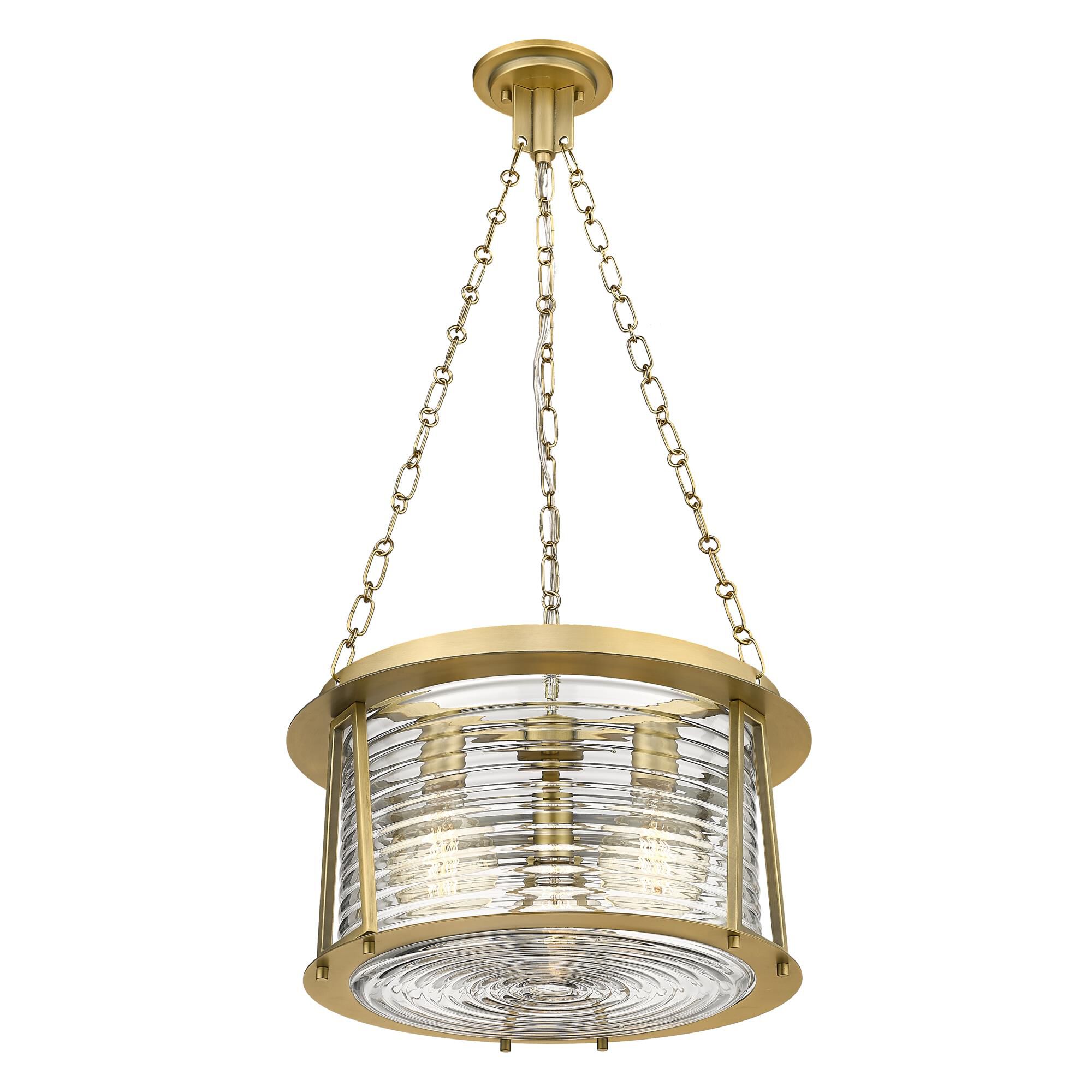 Shown in Rubbed Brass finish and Water Hammered glass