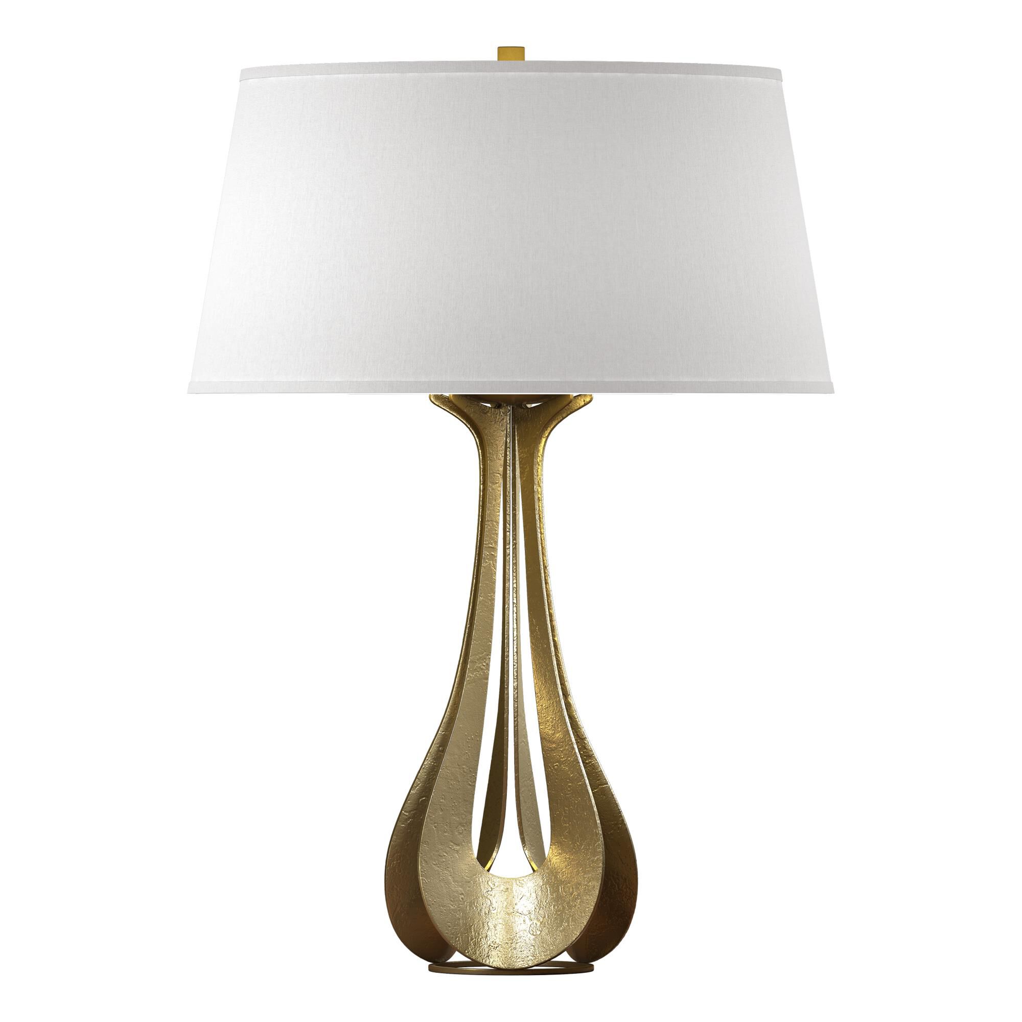 Shown in Modern Brass finish and Flax shade