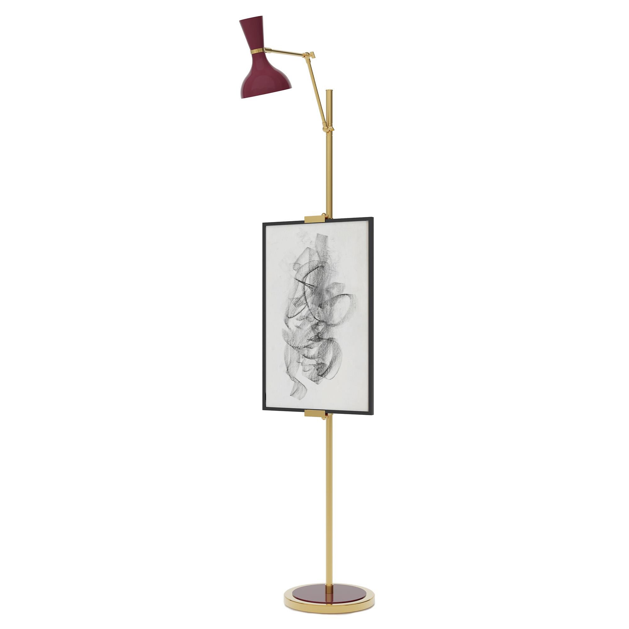 Shown in Modern Brass finish and Sugar Plum shade