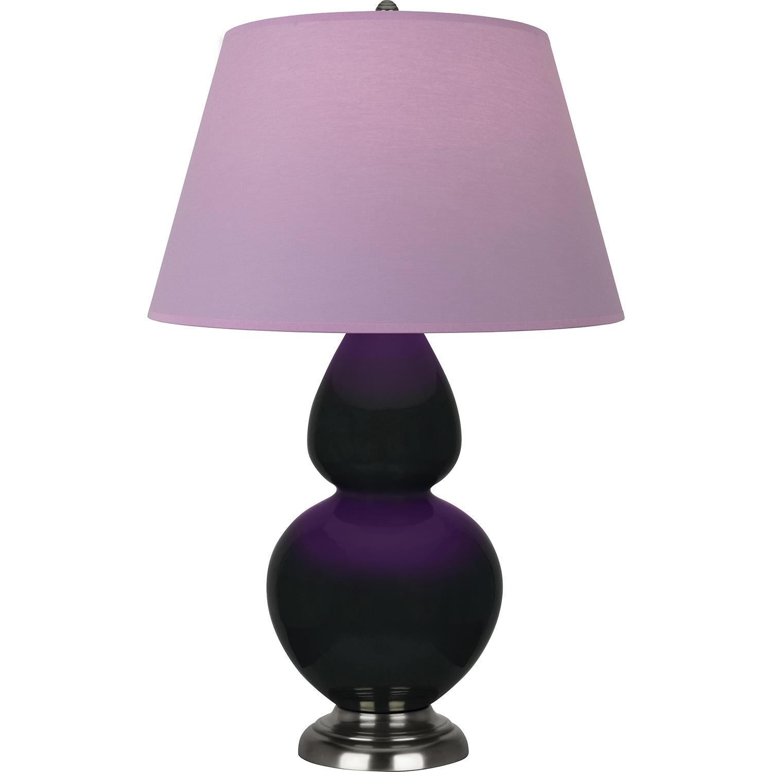 Shown in Obsidian finish and Lavender and Plum shade and Antique Silver accent