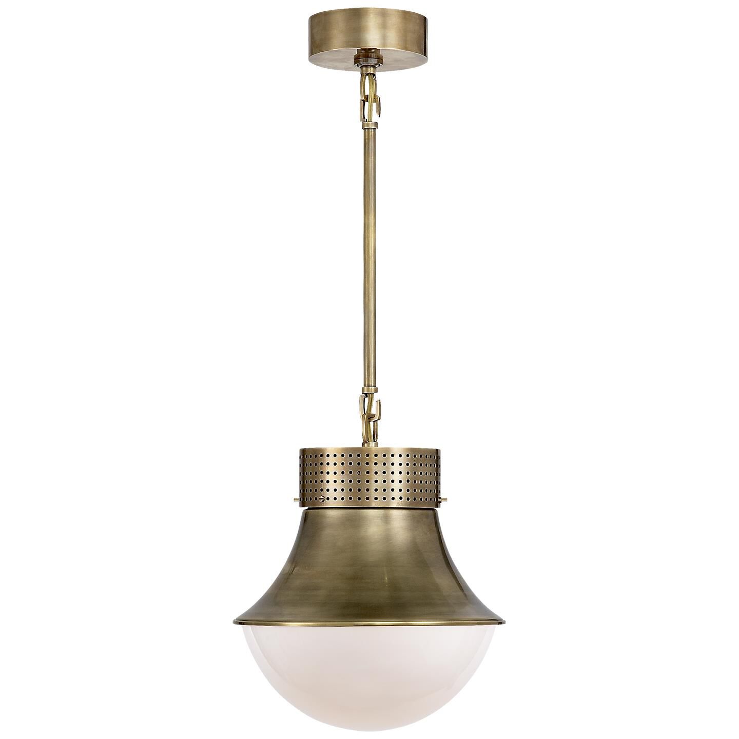 Shown in Antique-Burnished Brass finish and White glass