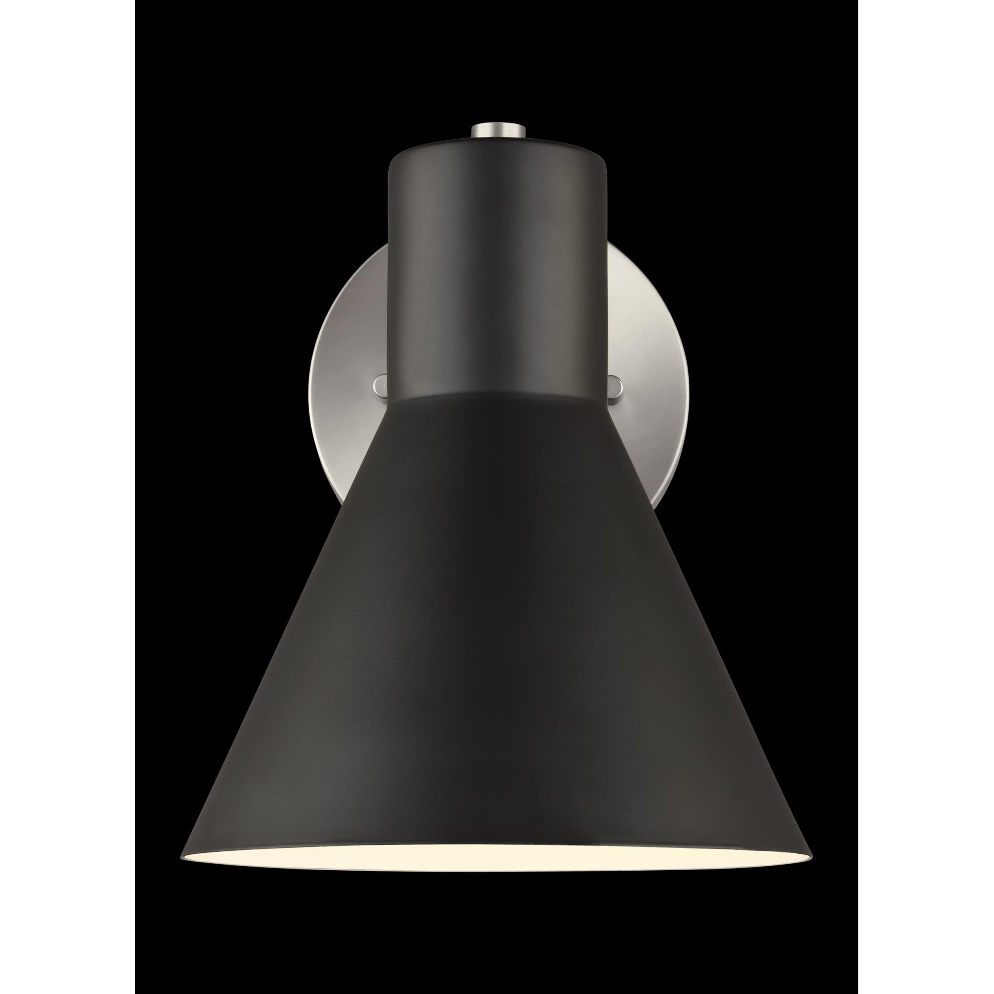 Shown in Brushed Nickel finish and Black Steel Shade glass and Black Steel shade