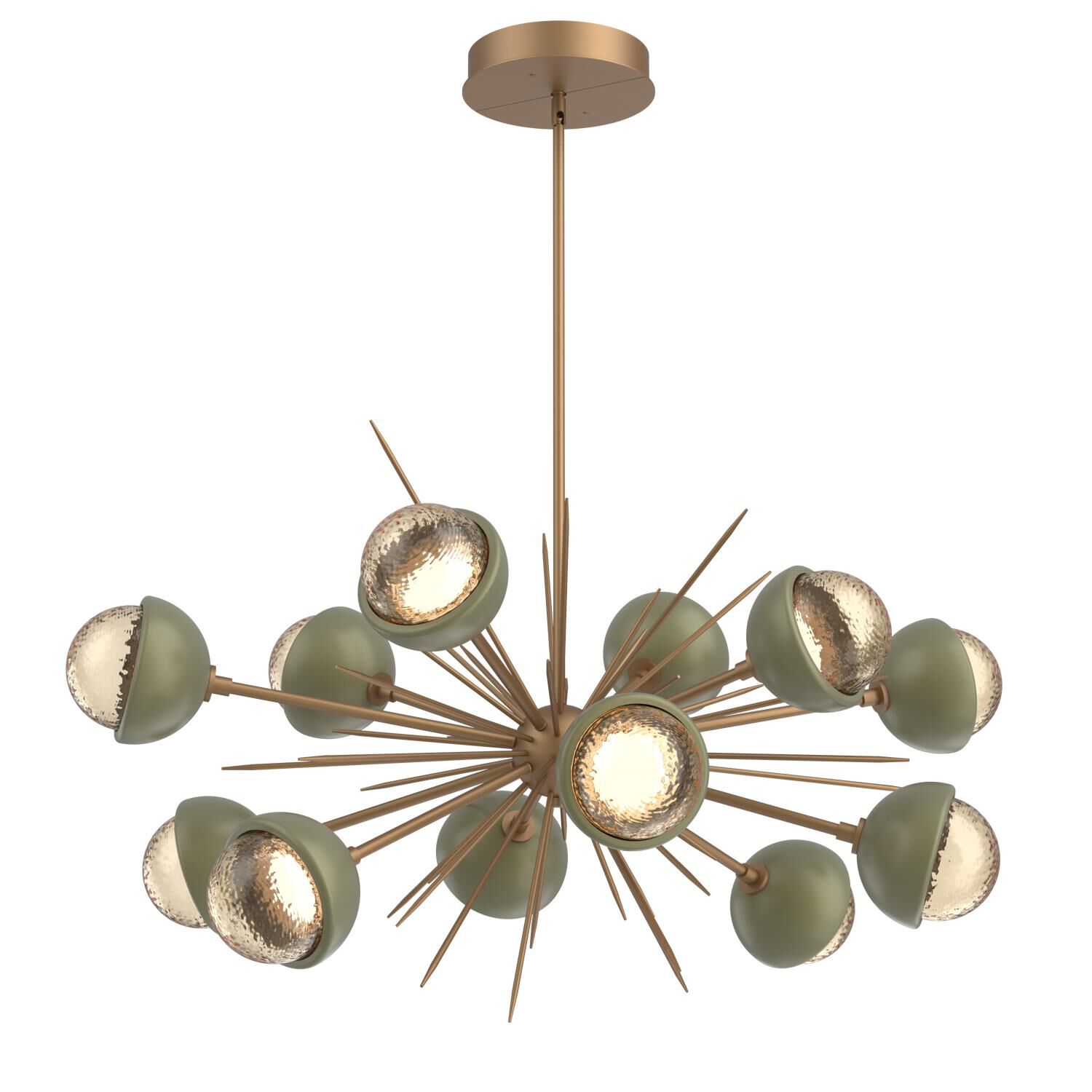 Shown in Novel Brass finish and Amber glass and Sage Green accent