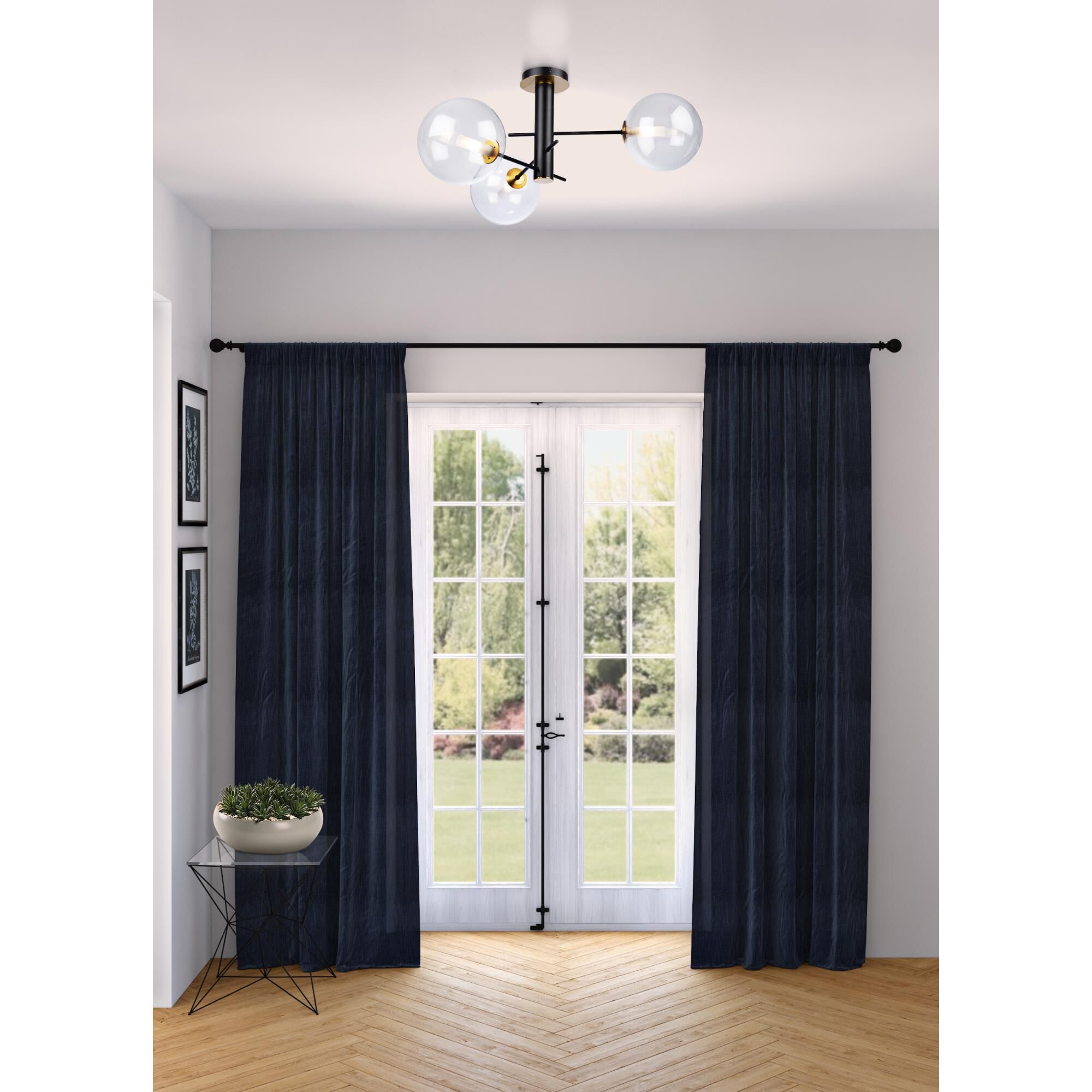 Shown in Matte Black and Brass finish and Clear glass