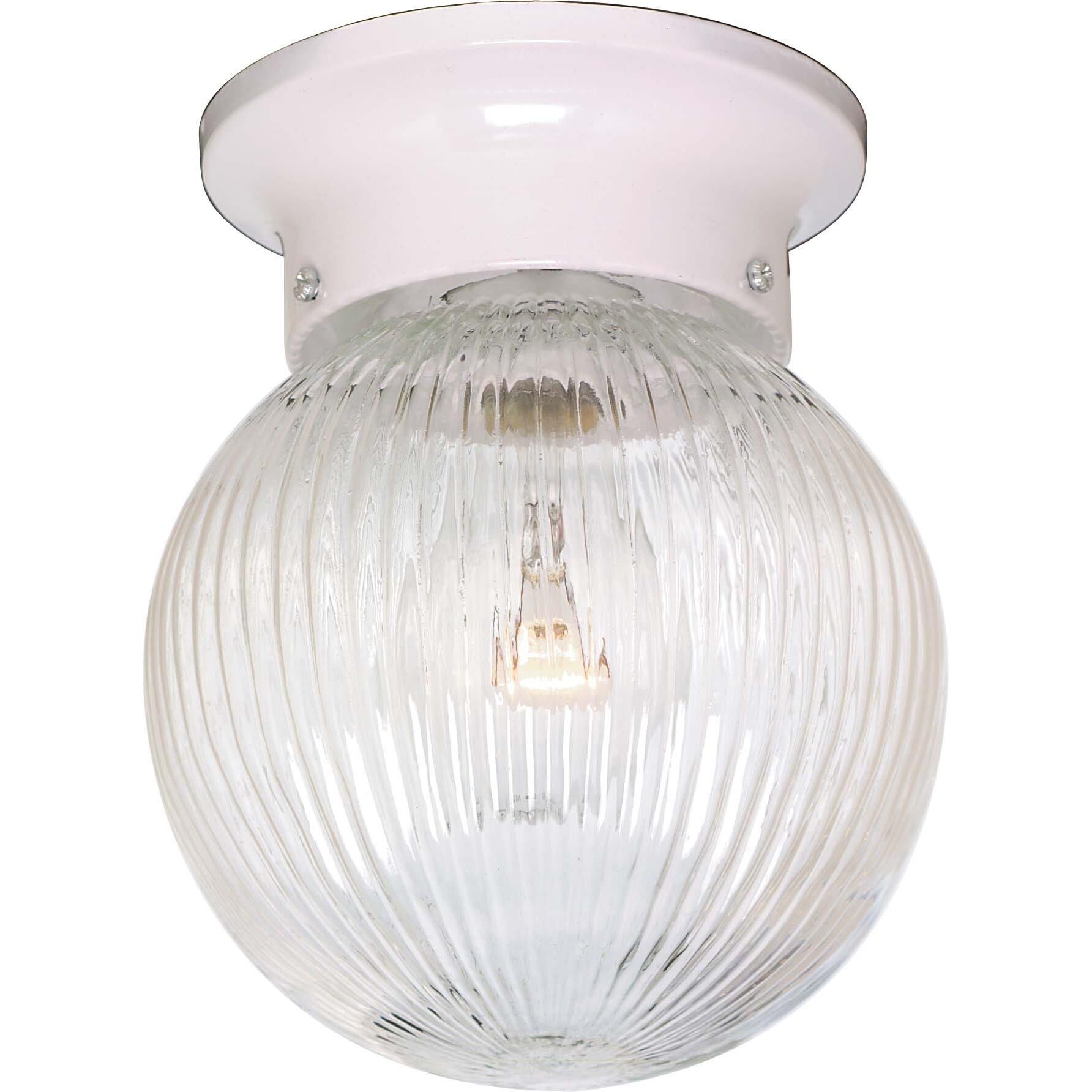 Shown in White finish and Clear Ribbed Ball glass