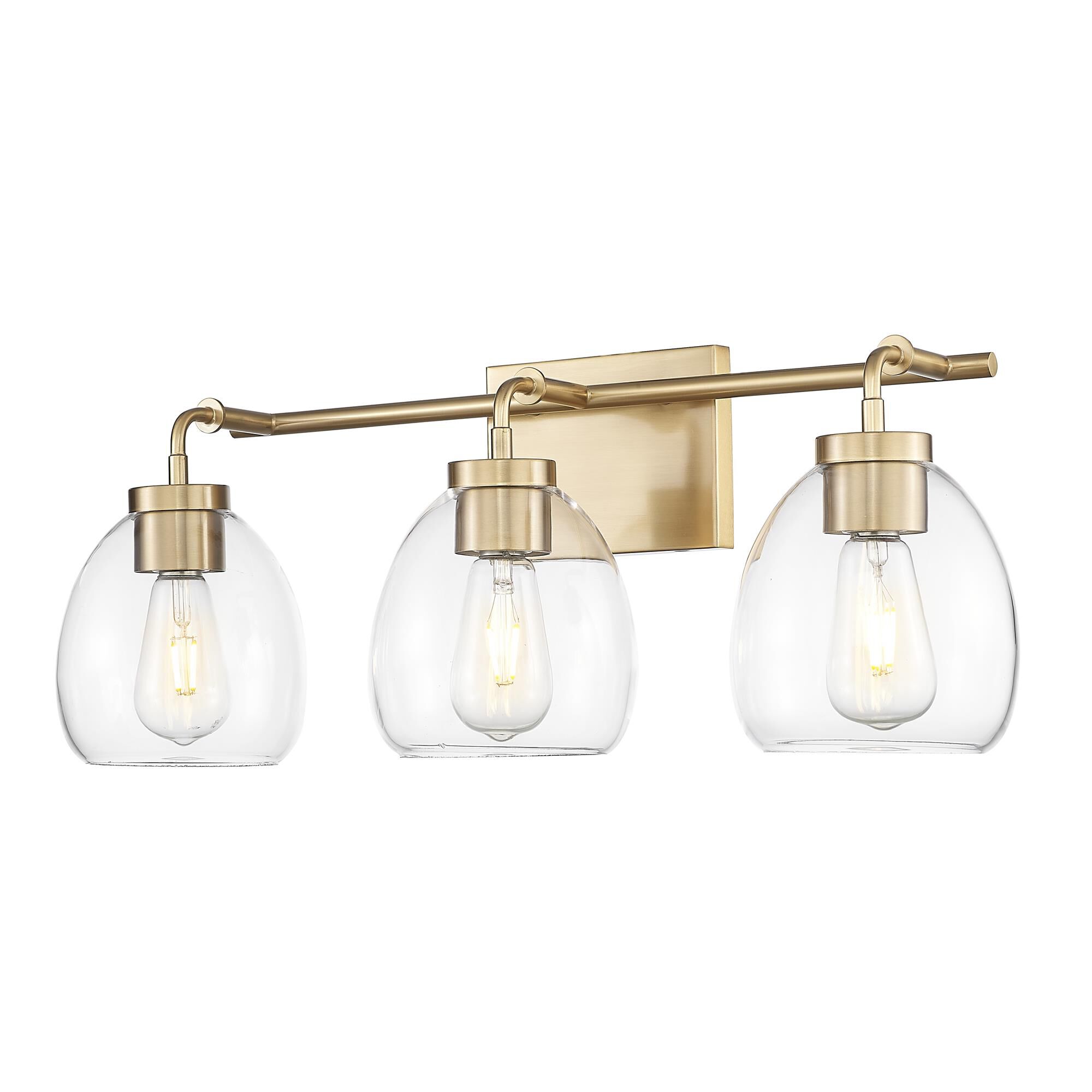 Shown in Brass finish and Clear Glass Globes shade
