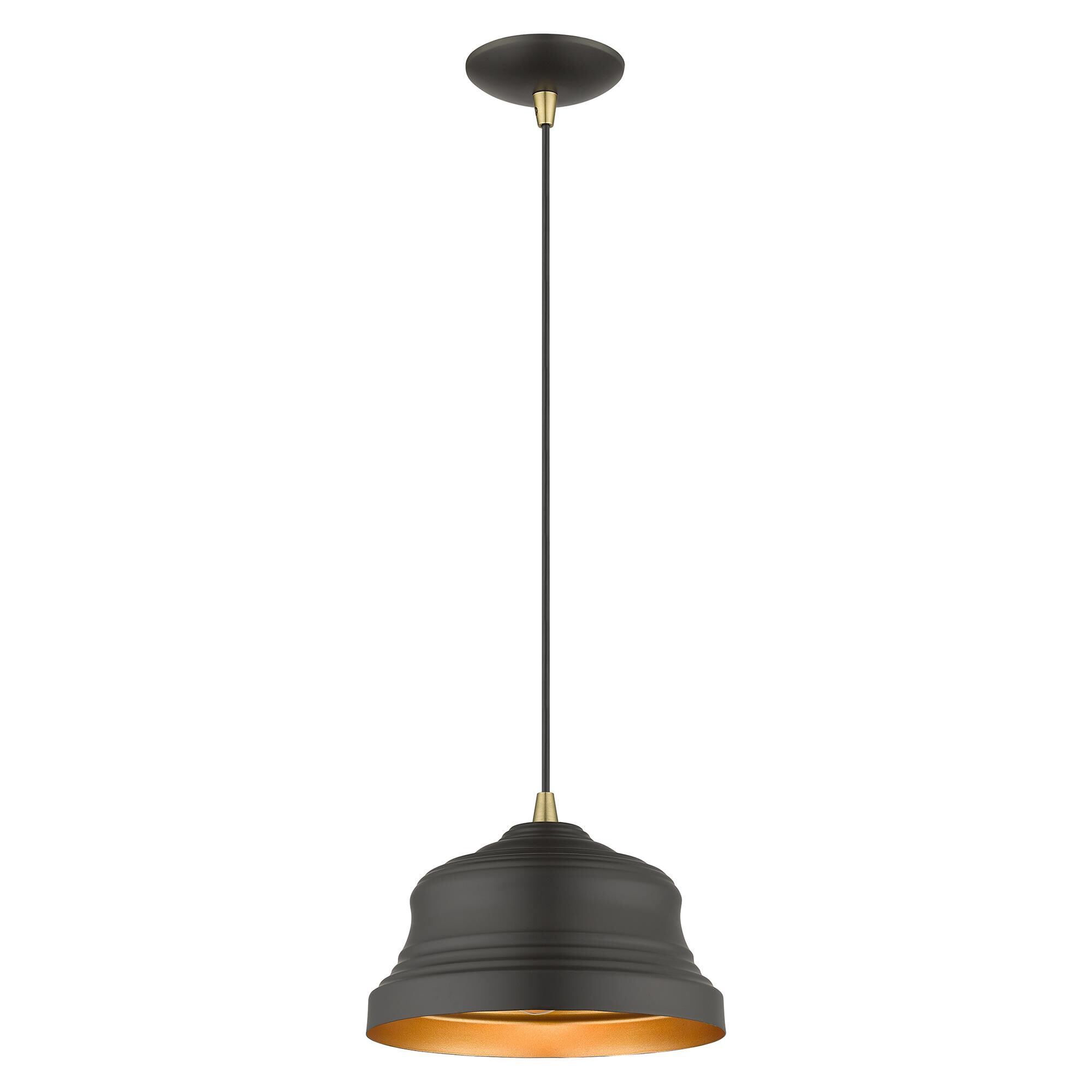 Shown in Bronze with Antique Brass Accents finish and Bronze Steel with Gold Finish Inside shade