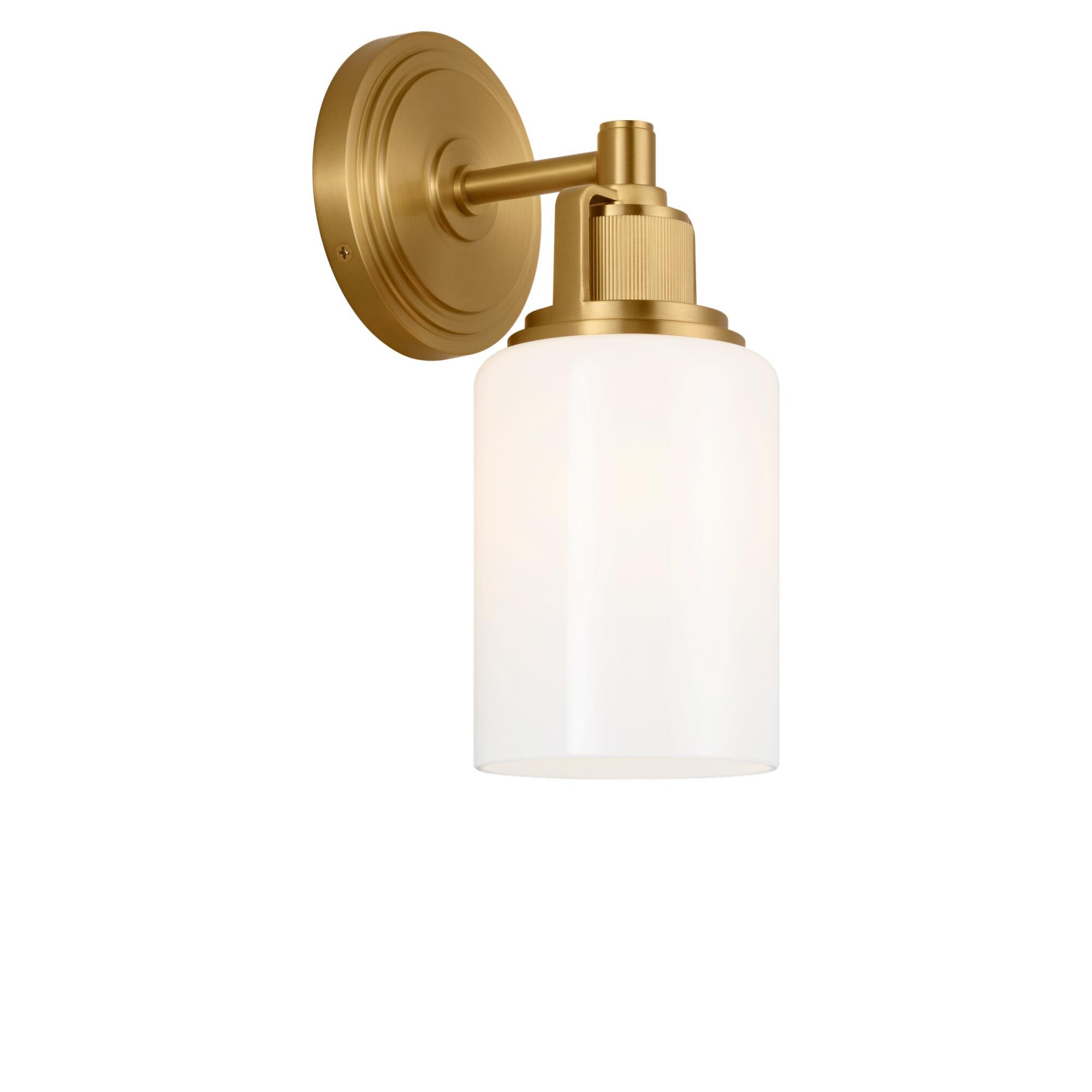 Shown in Burnished Brass finish and Milk glass