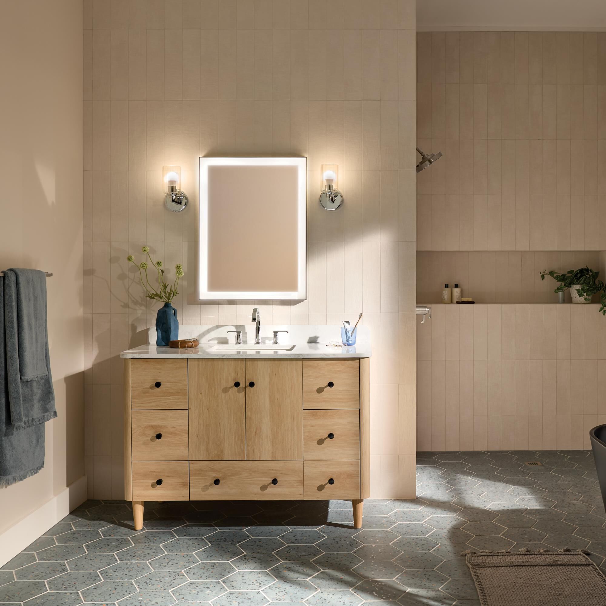 Shown in Chrome finish and Clear Fluted glass