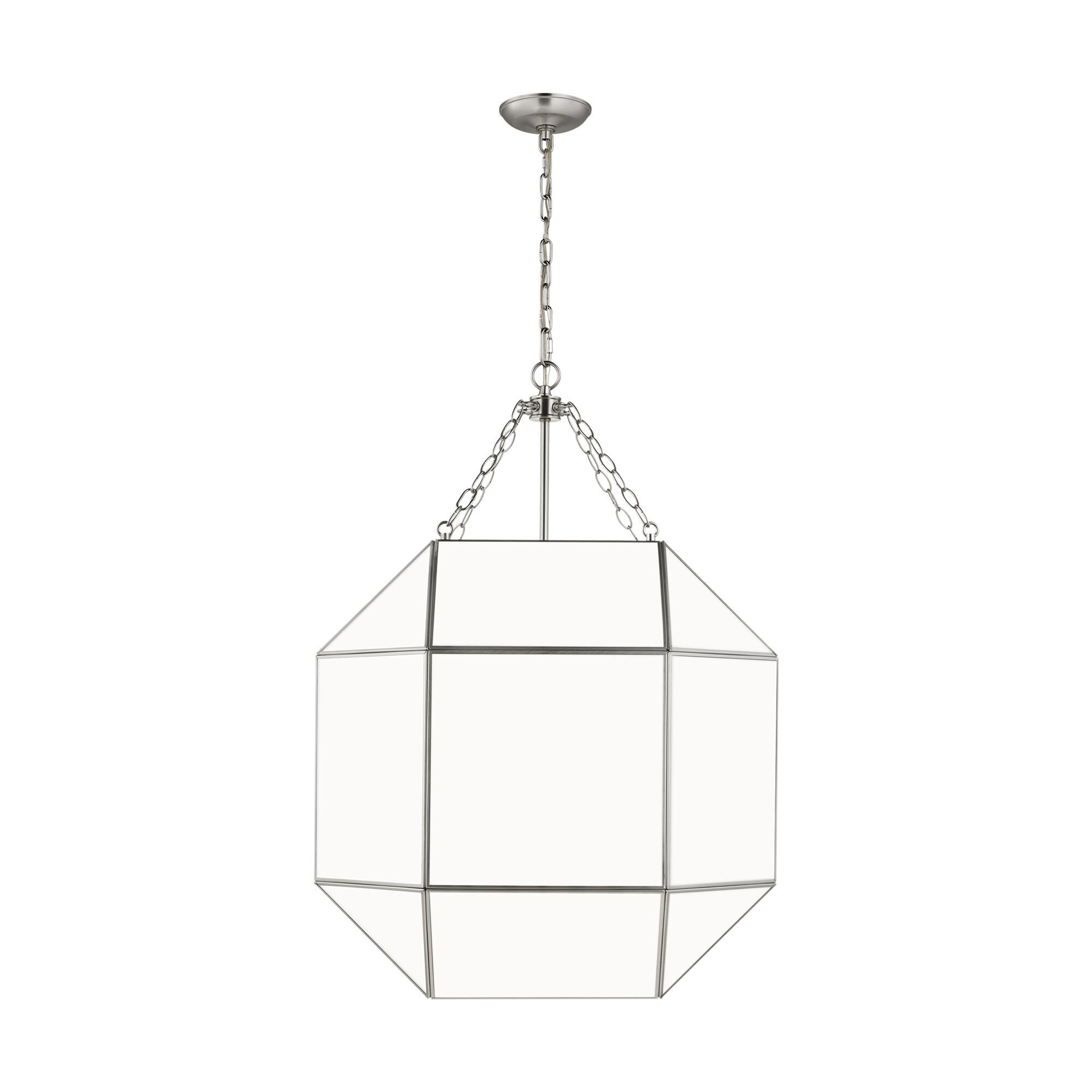 Shown in Brushed Nickel finish and Smooth White glass and White Glass Panel shade