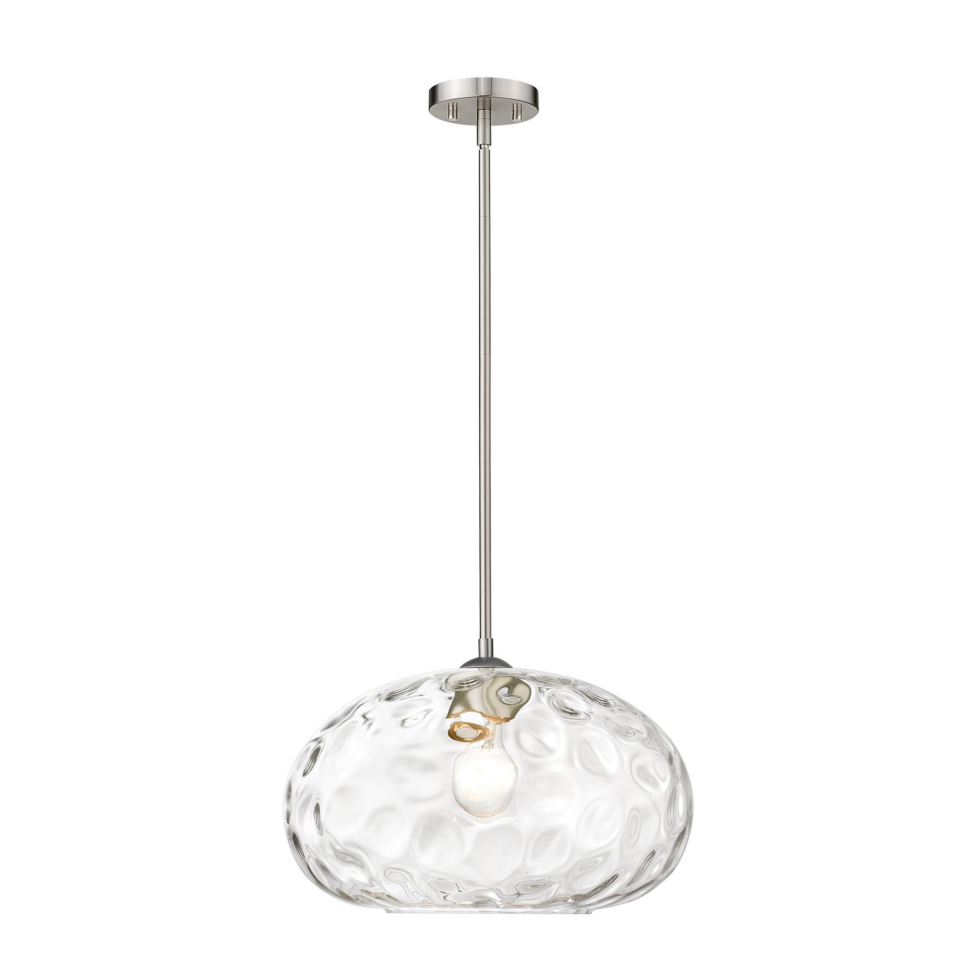 Shown in Brushed Nickel finish and Glass shade