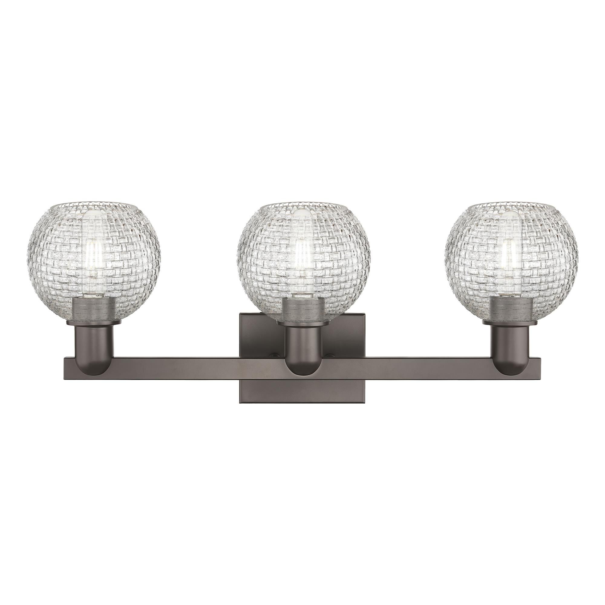 Shown in Oil Rubbed Bronze finish and Clear Basketweave glass