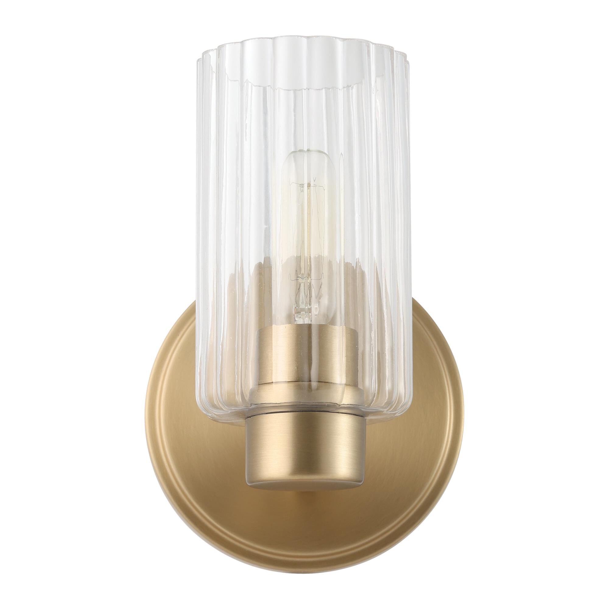 Shown in Champagne Gold finish and Clear Ribbed glass
