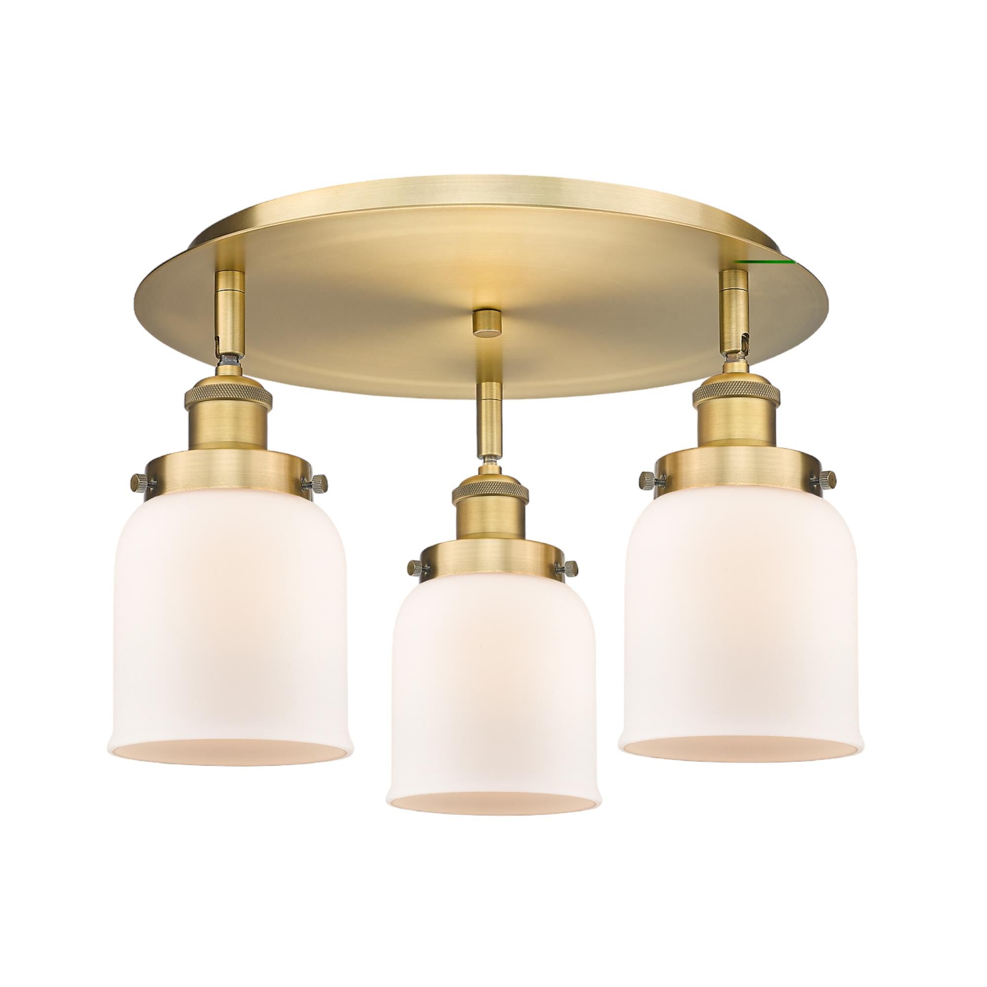 Shown in Brushed Brass finish and Matte White glass