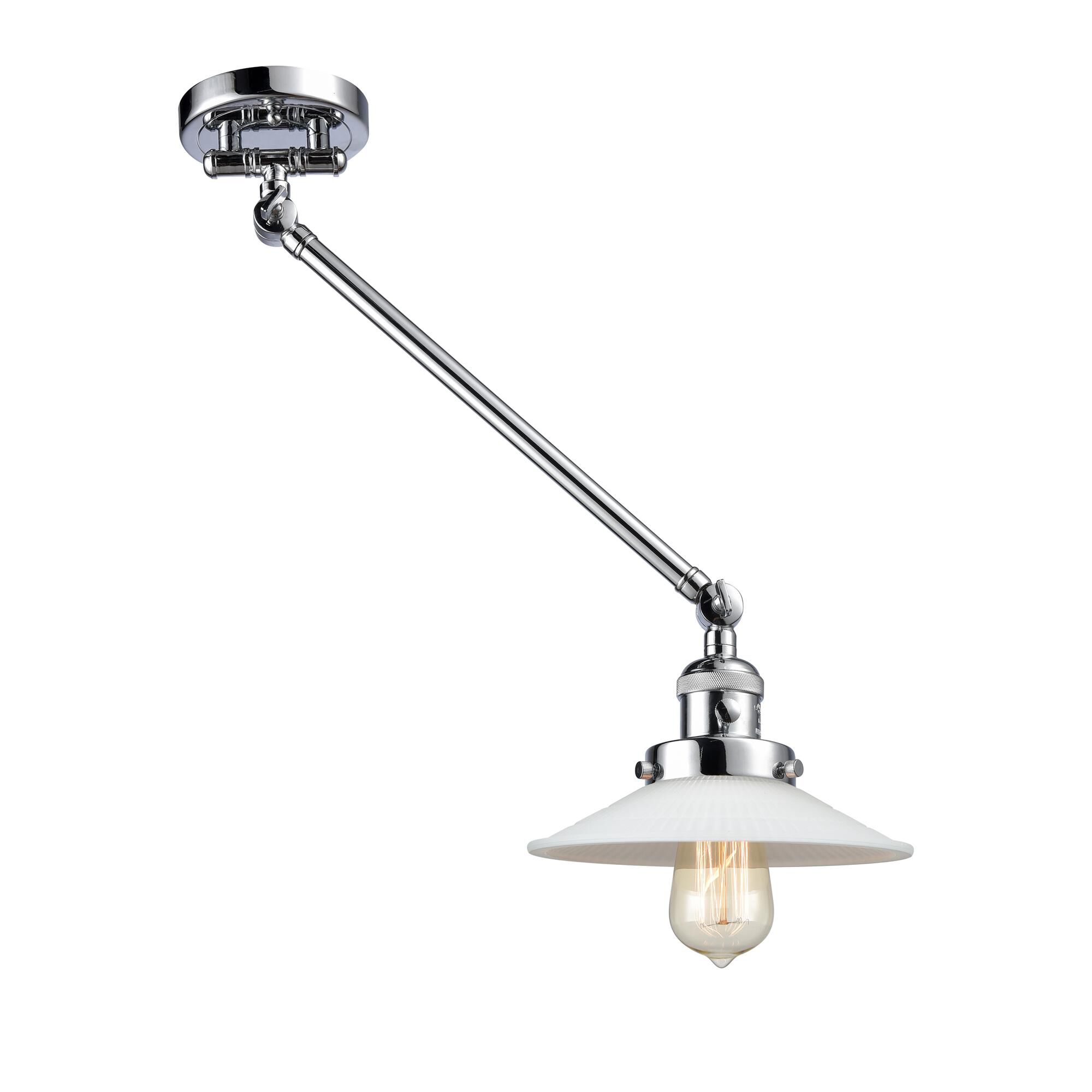 Shown in Polished Chrome finish and Matte White Halophane - Cone glass