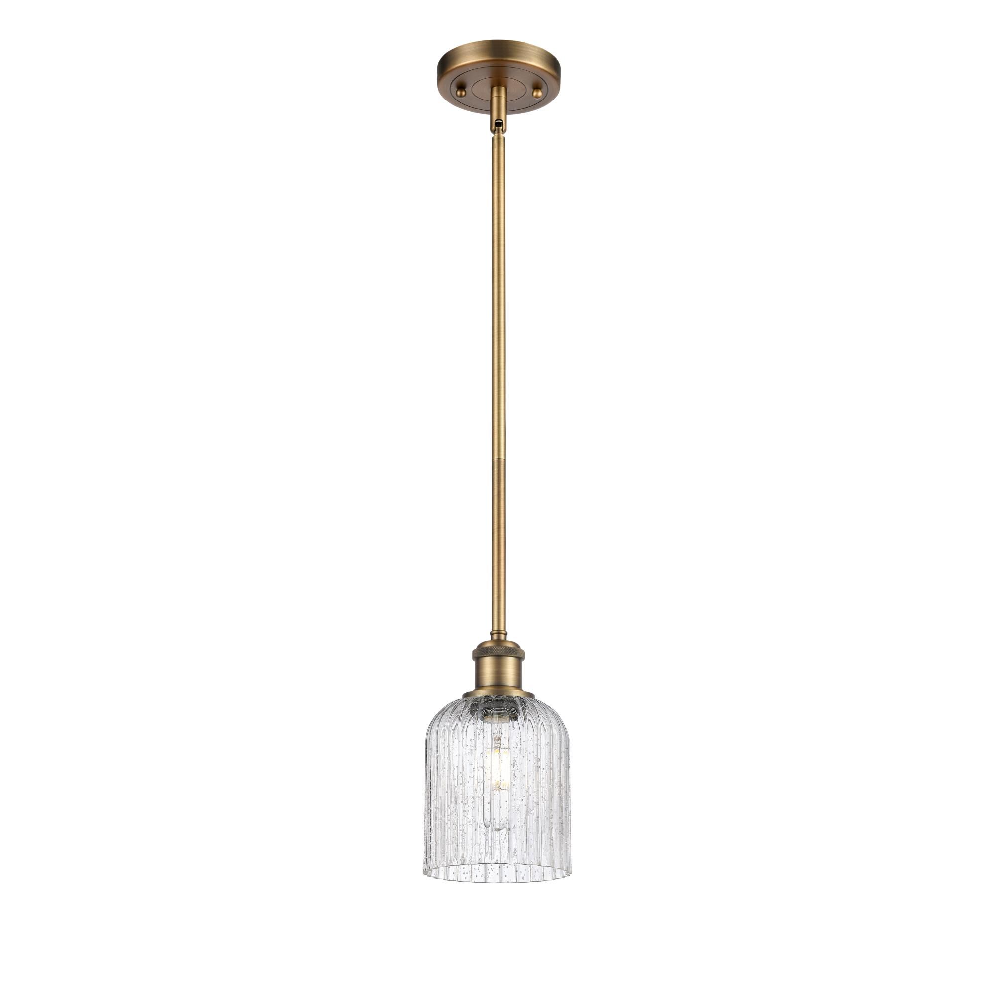 Shown in Brushed Brass finish and Seedy shade