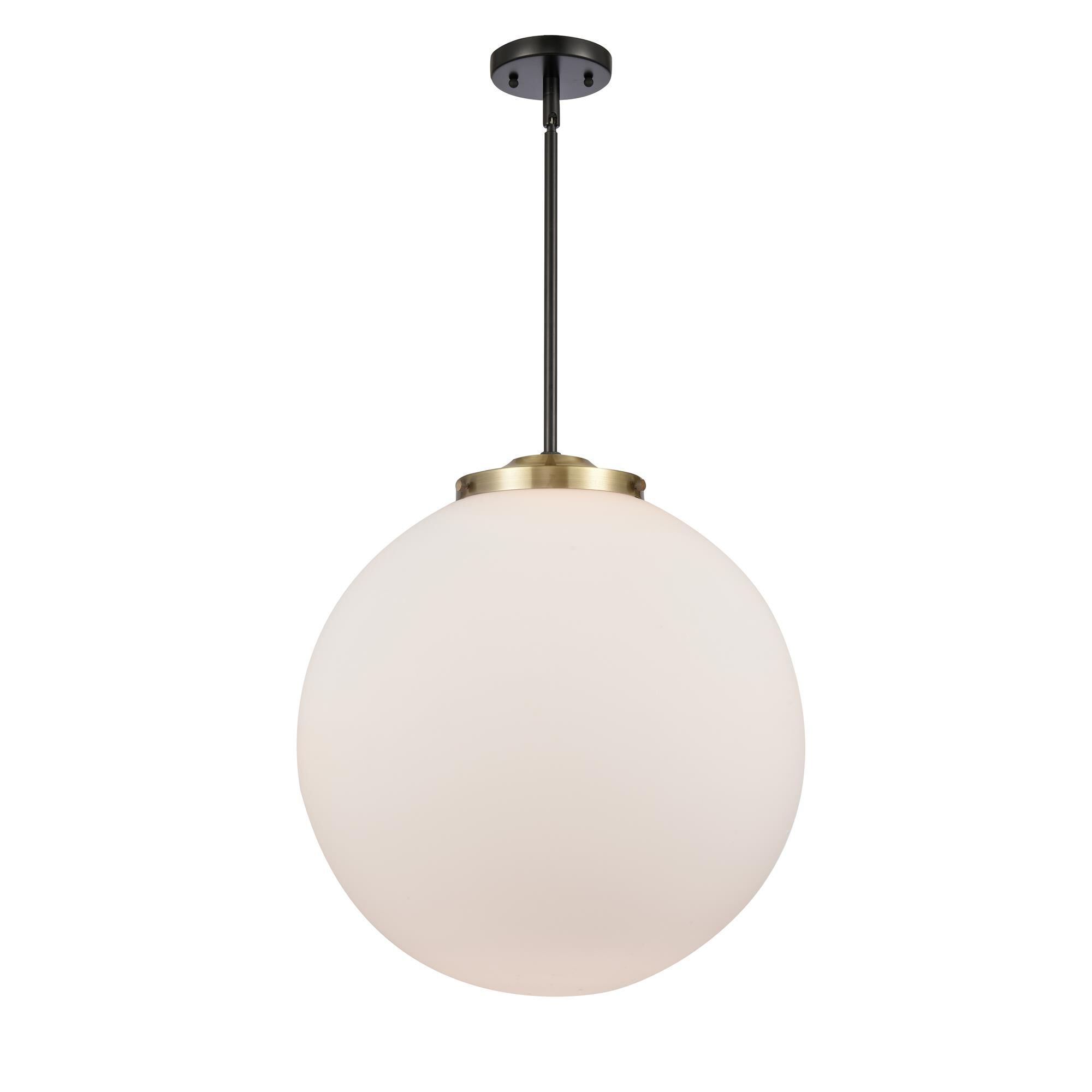 Shown in Black Antique Brass finish and Matte White Cased Beacon glass