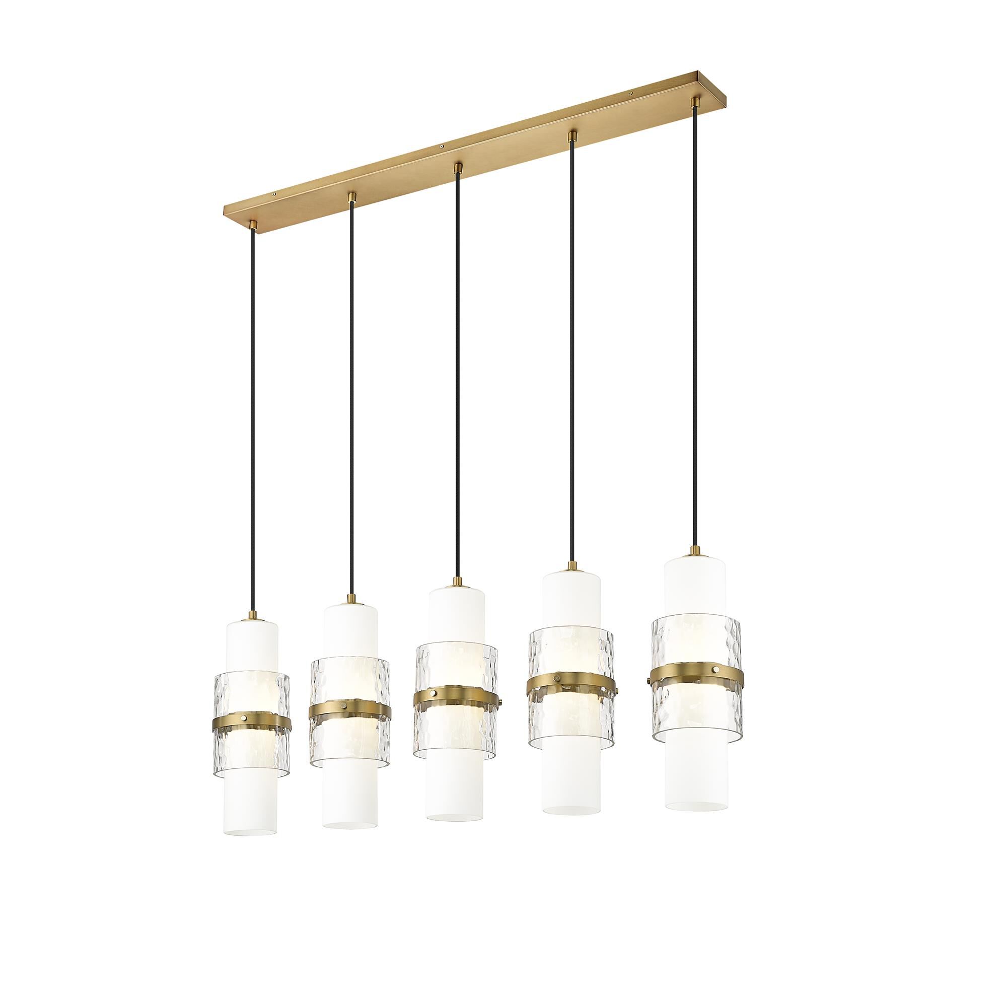 Shown in Modern Gold finish and Clear + Etched Opal glass and Clear + Etched Opal shade