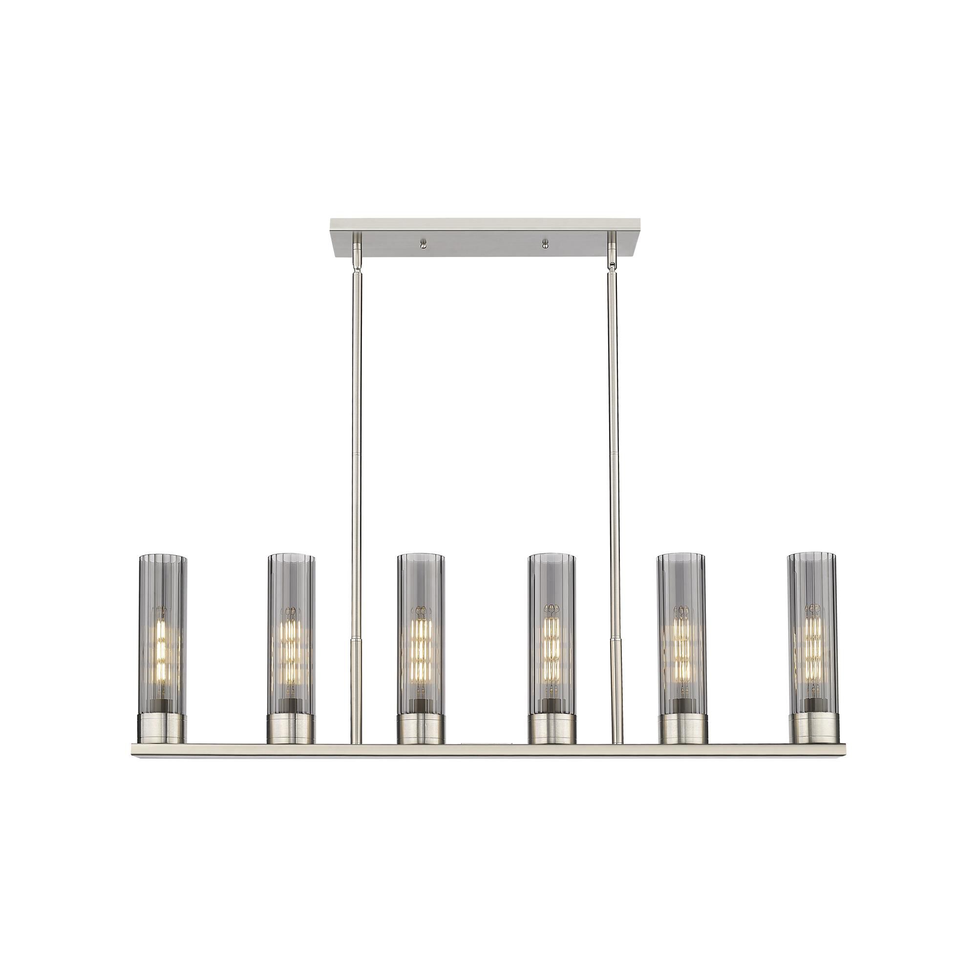 Shown in Satin Nickel finish and Plated Smoke glass