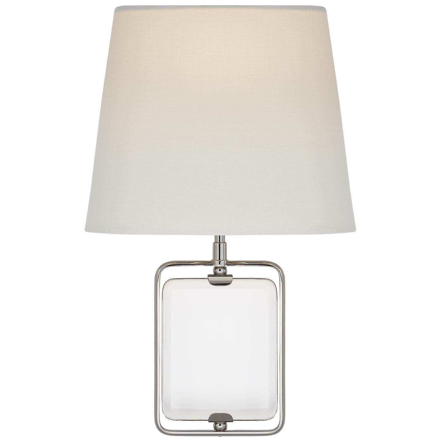 Shown in Crystal And Polished Nickel finish and Linen Shield shade