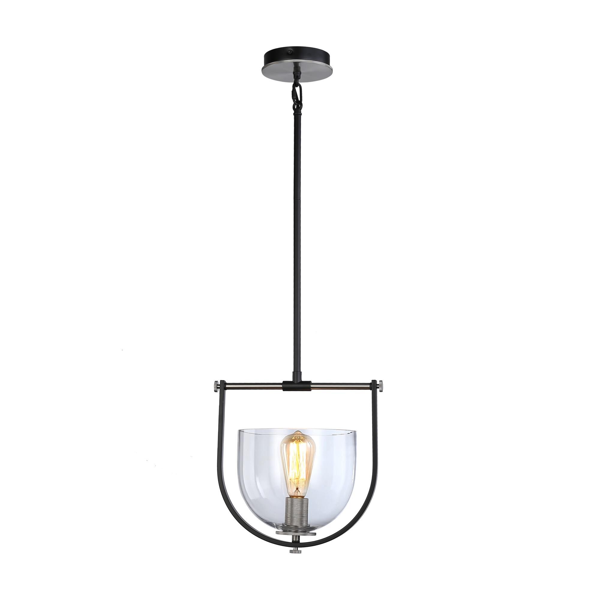 Shown in Black & Nickel finish and Glass shade