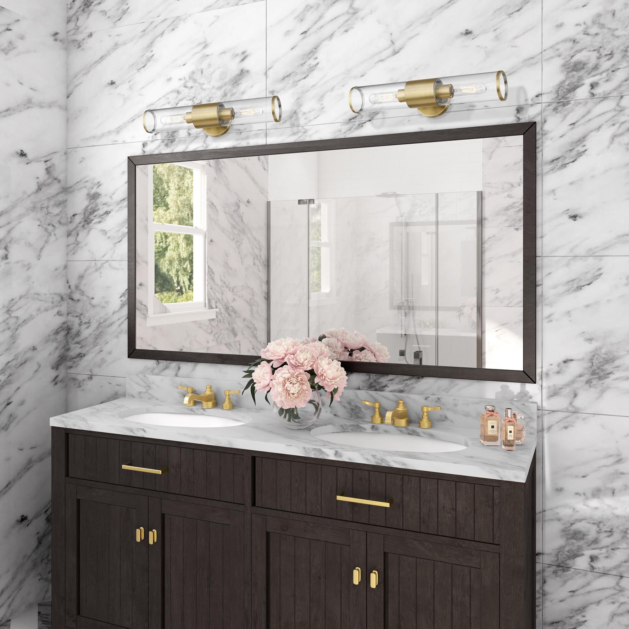 Shown in Antique Brass finish and Clear glass and Clear Glass shade
