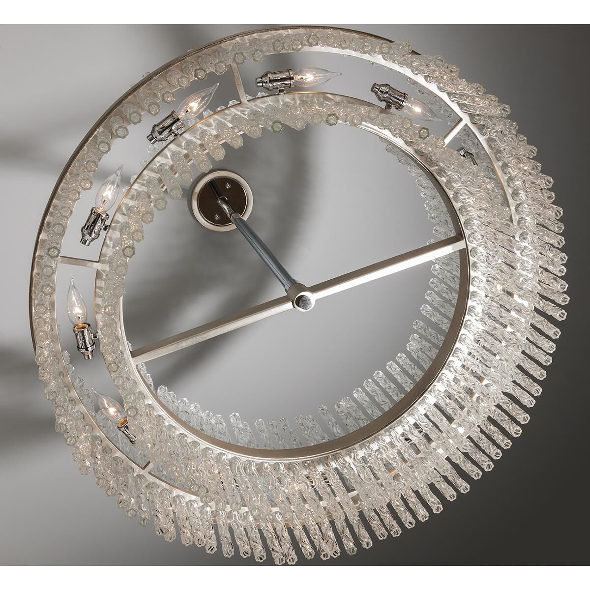 Shown in Silver Leaf With Polished Stainless Accents finish and Clear glass and Tubular Glass shade