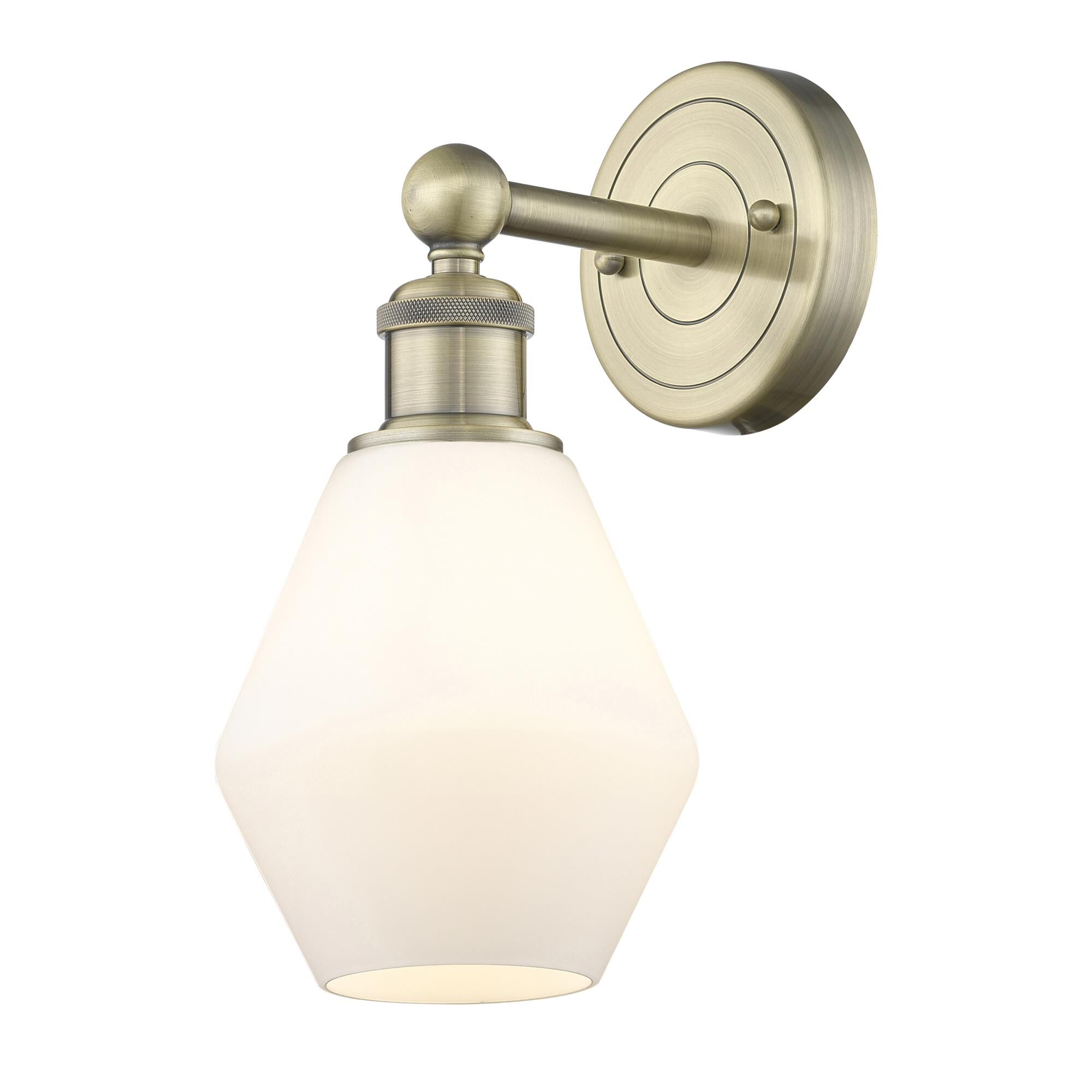Shown in Antique Brass finish and Cased Matte White glass