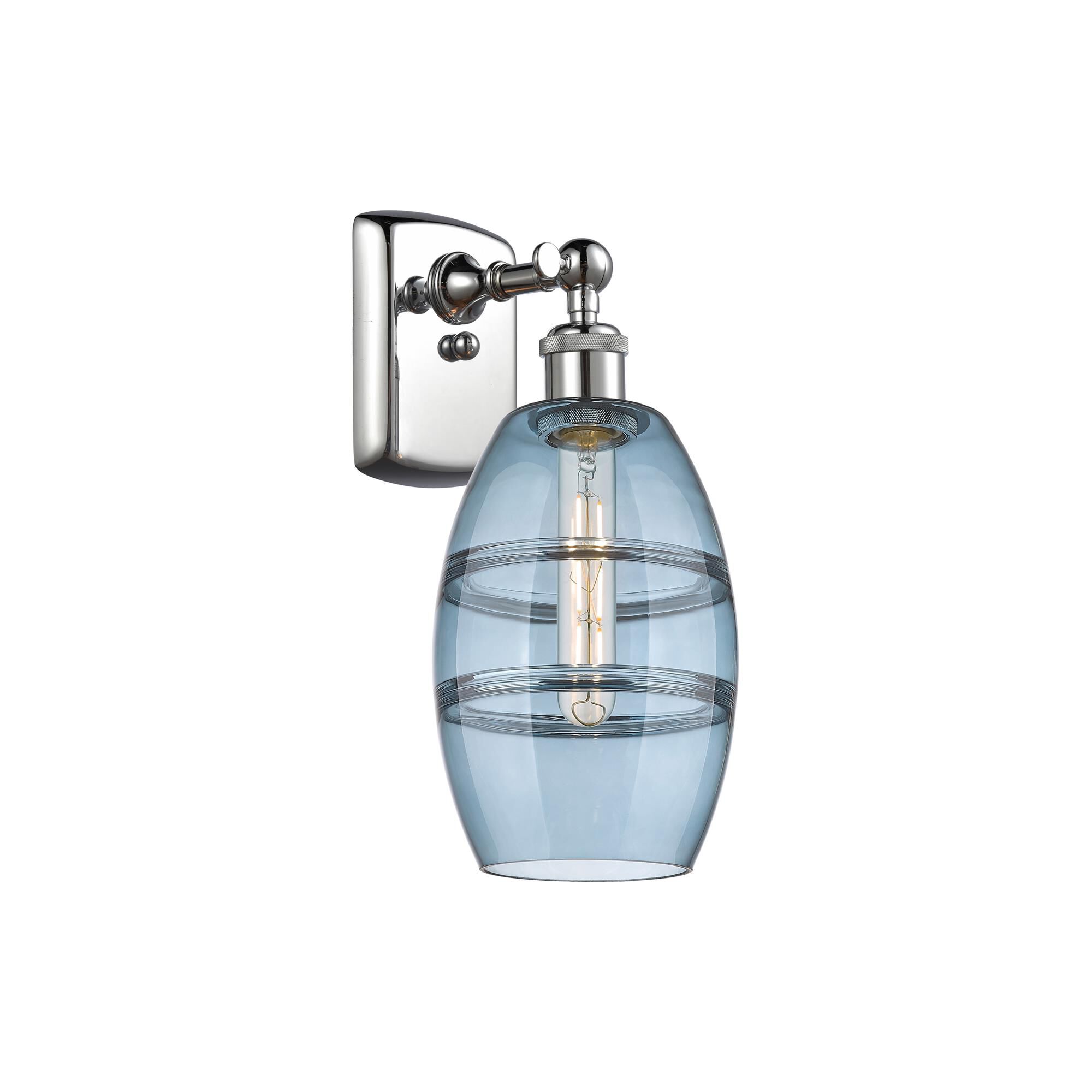 Shown in Polished Chrome finish and Princess Blue glass