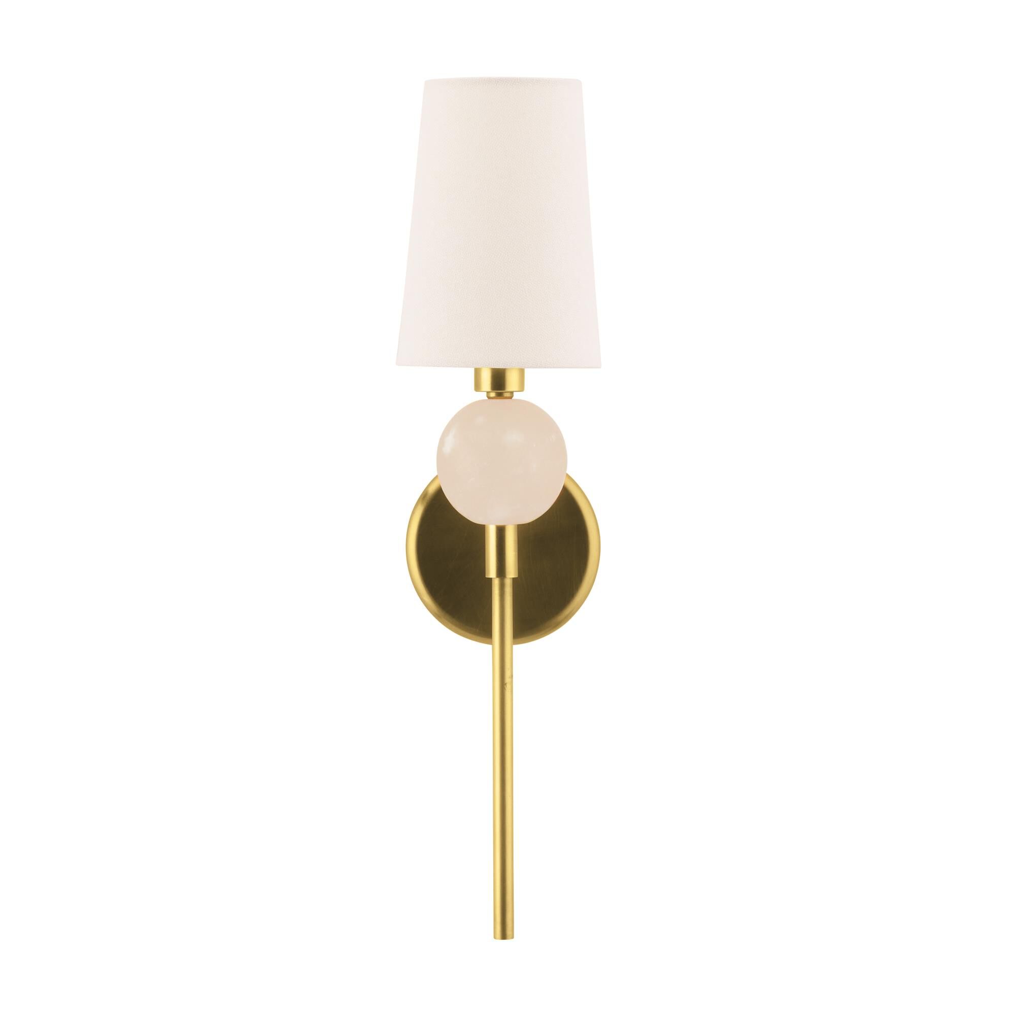 Shown in Antique Brass finish and Linen shade