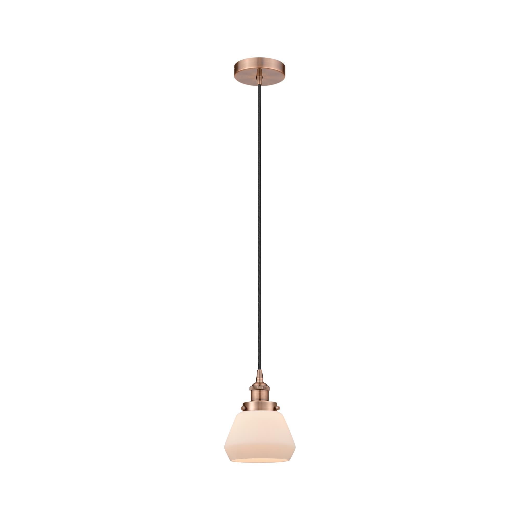 Shown in Antique Copper finish and Matte White glass