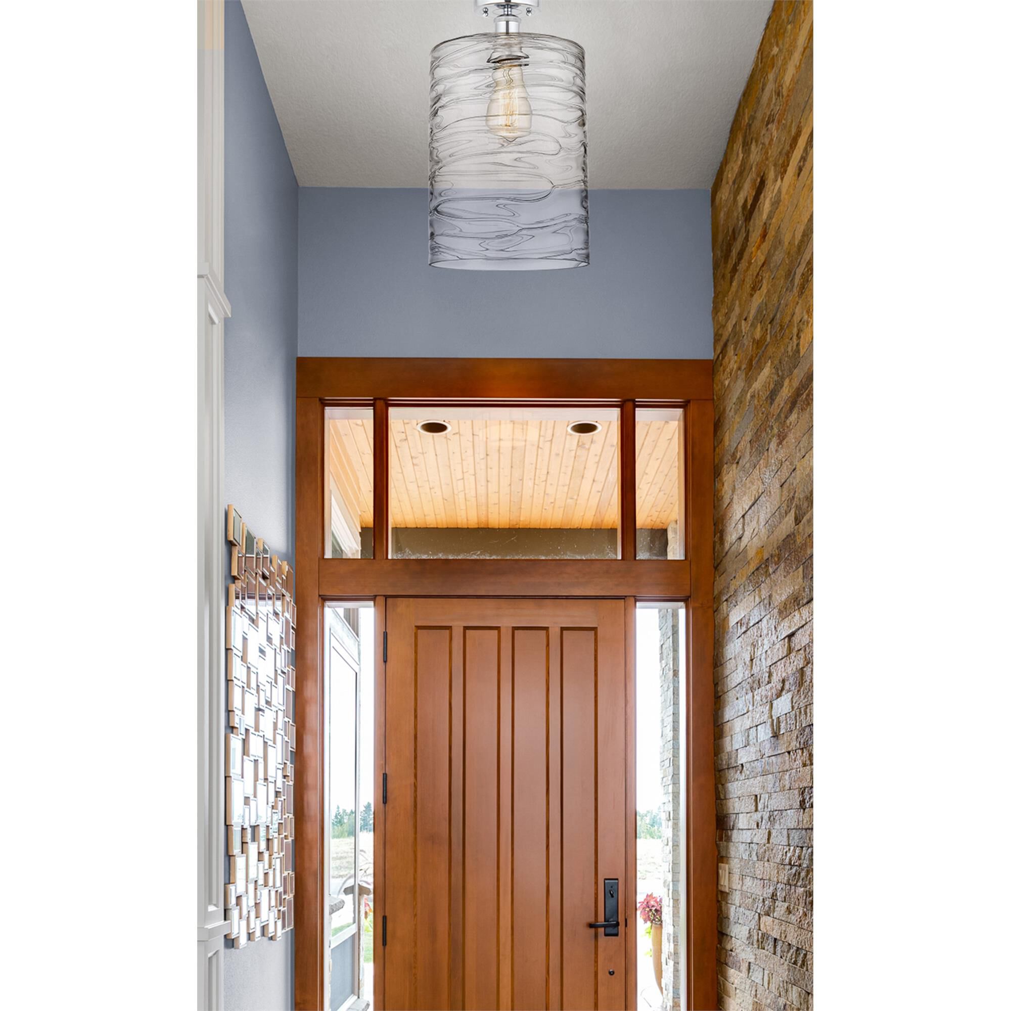 Shown in Polished Chrome finish and Deco Swirl glass