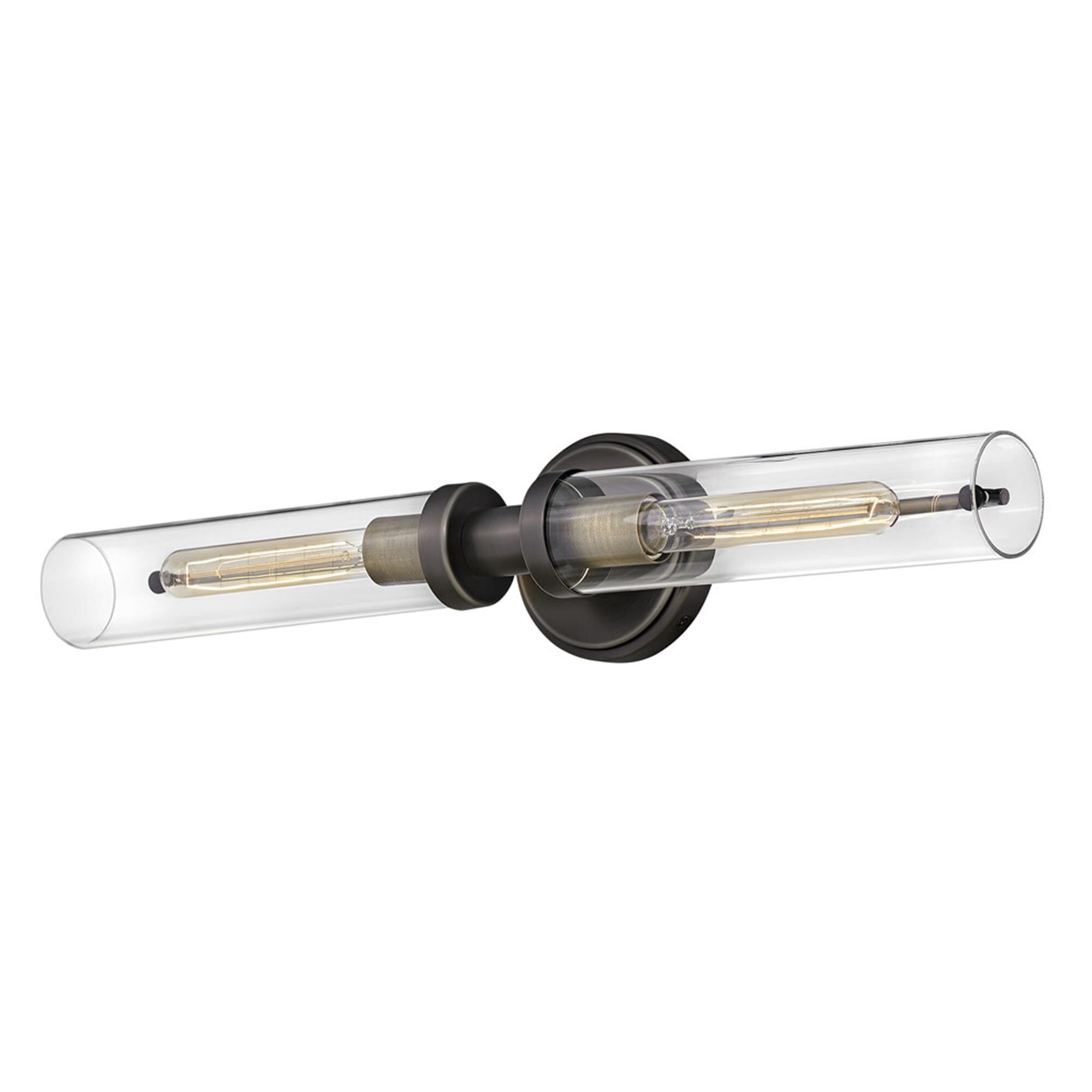 Shown in Black Oxide finish and Clear glass and Heritage Brass accent