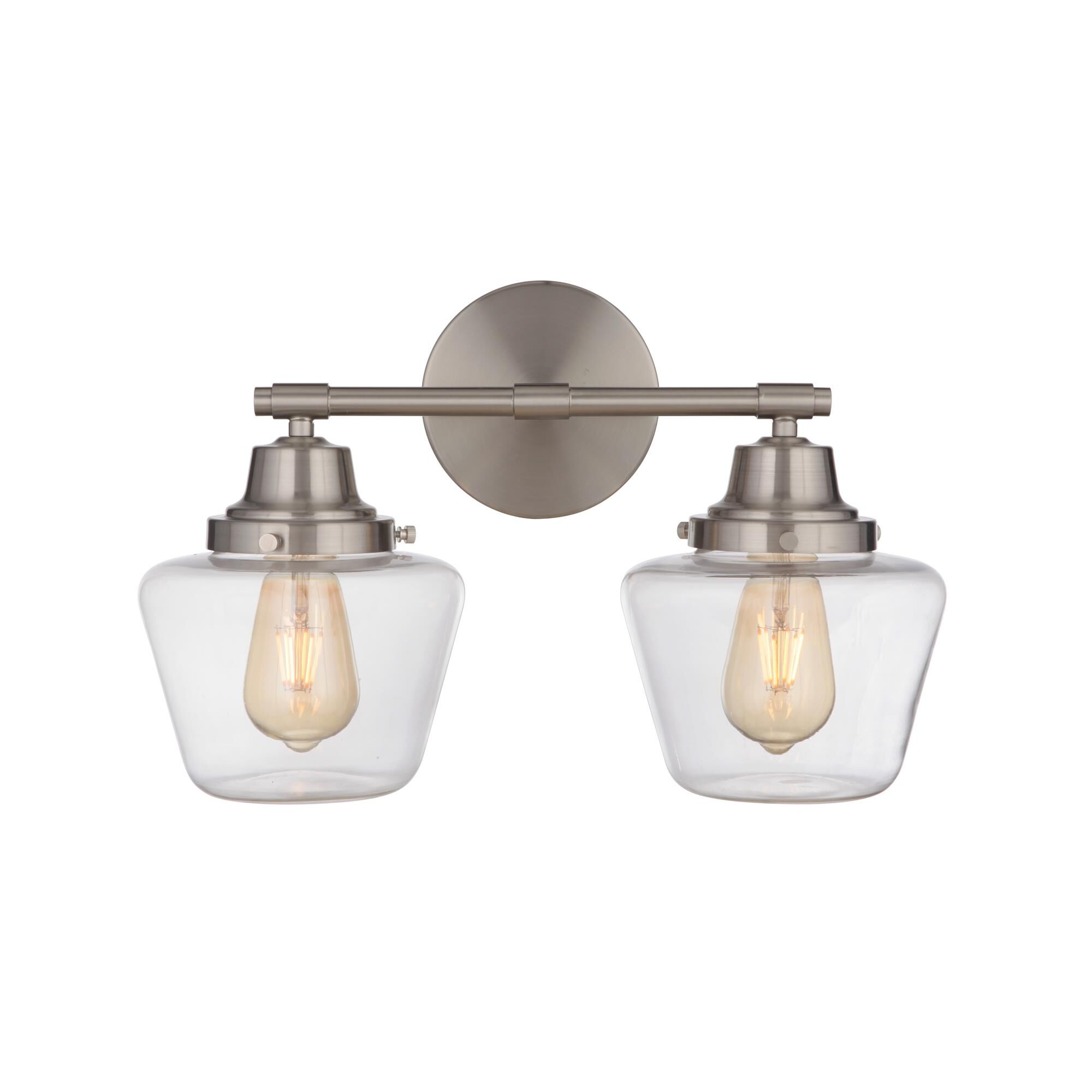 Shown in Brushed Polished Nickel finish and Clear glass and Glass shade