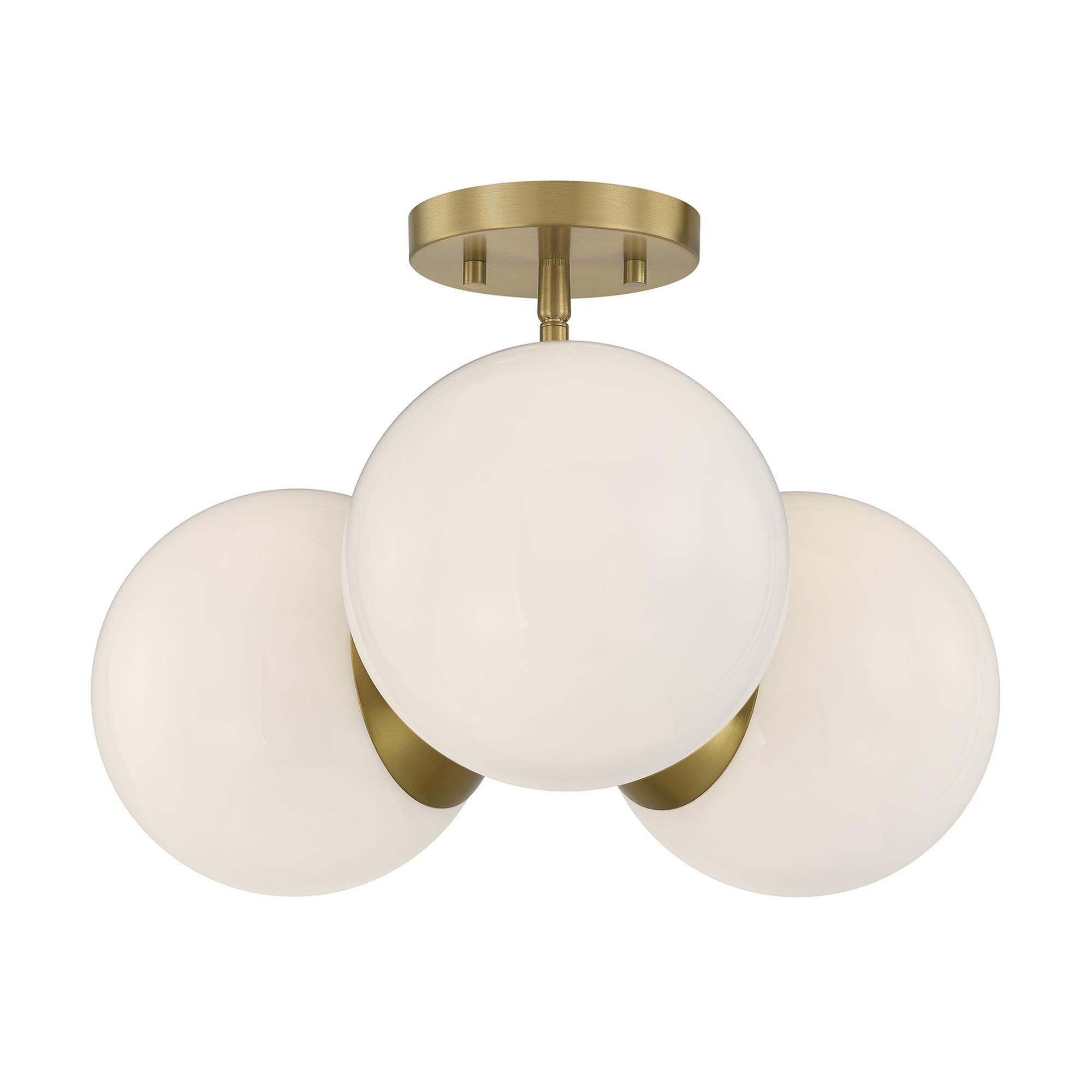 Shown in Warm Brass finish and White Opal glass