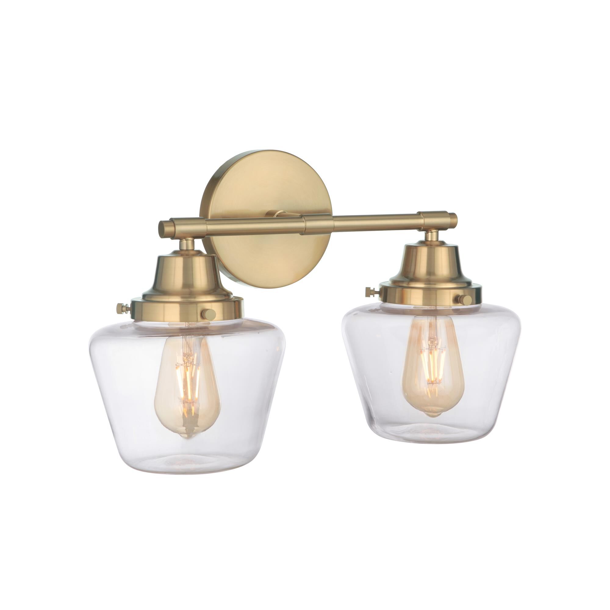 Shown in Satin Brass finish and Clear glass and Glass shade