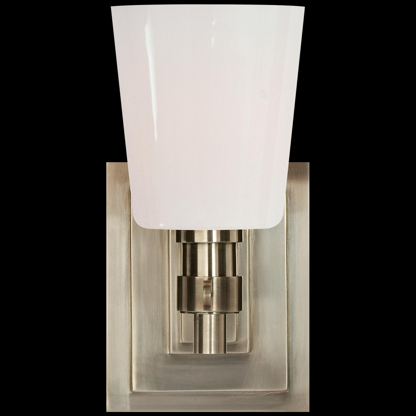 Shown in Antique Nickel finish and White glass and White Glass shade
