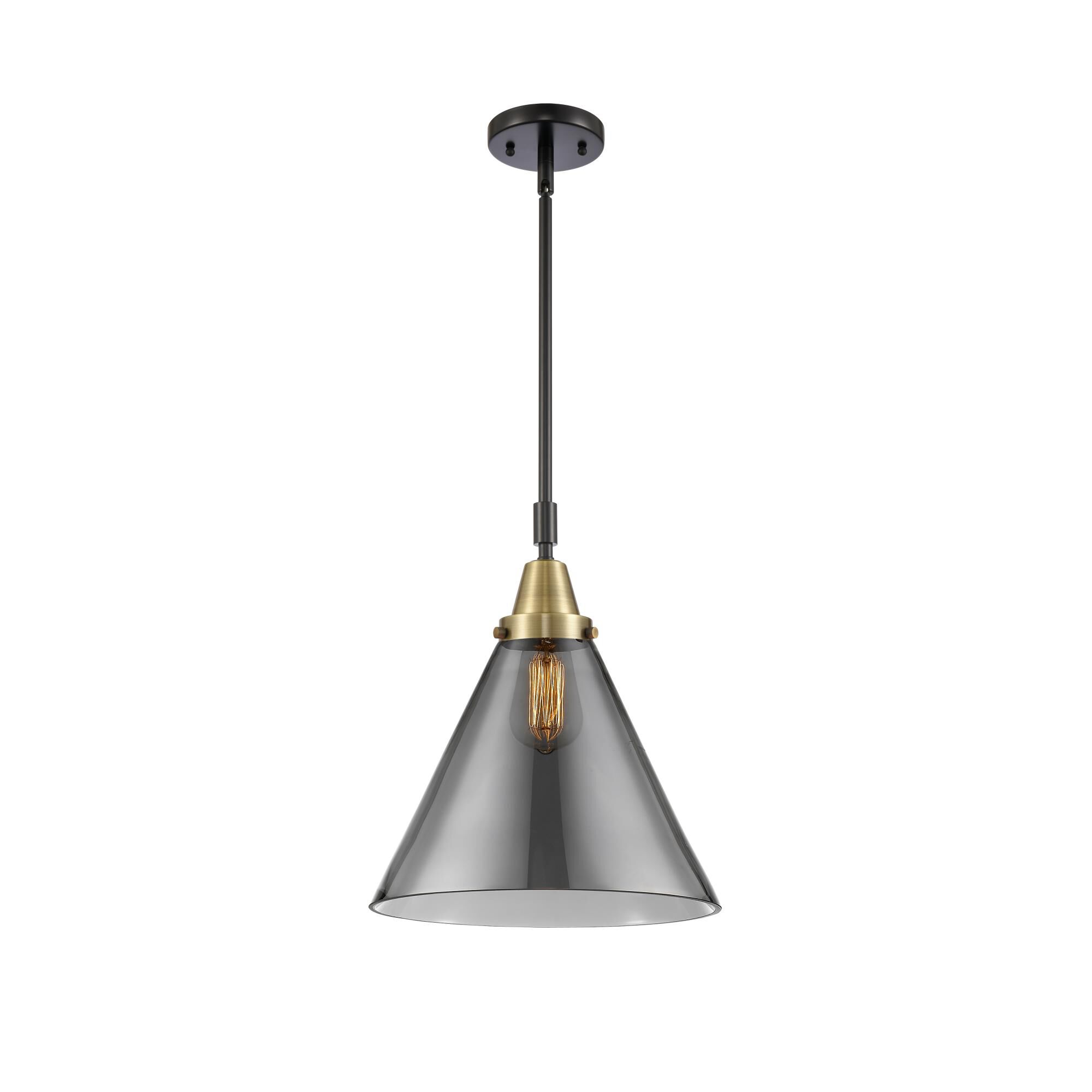 Shown in Black Antique Brass finish and Plated Smoke X-Large Cone glass