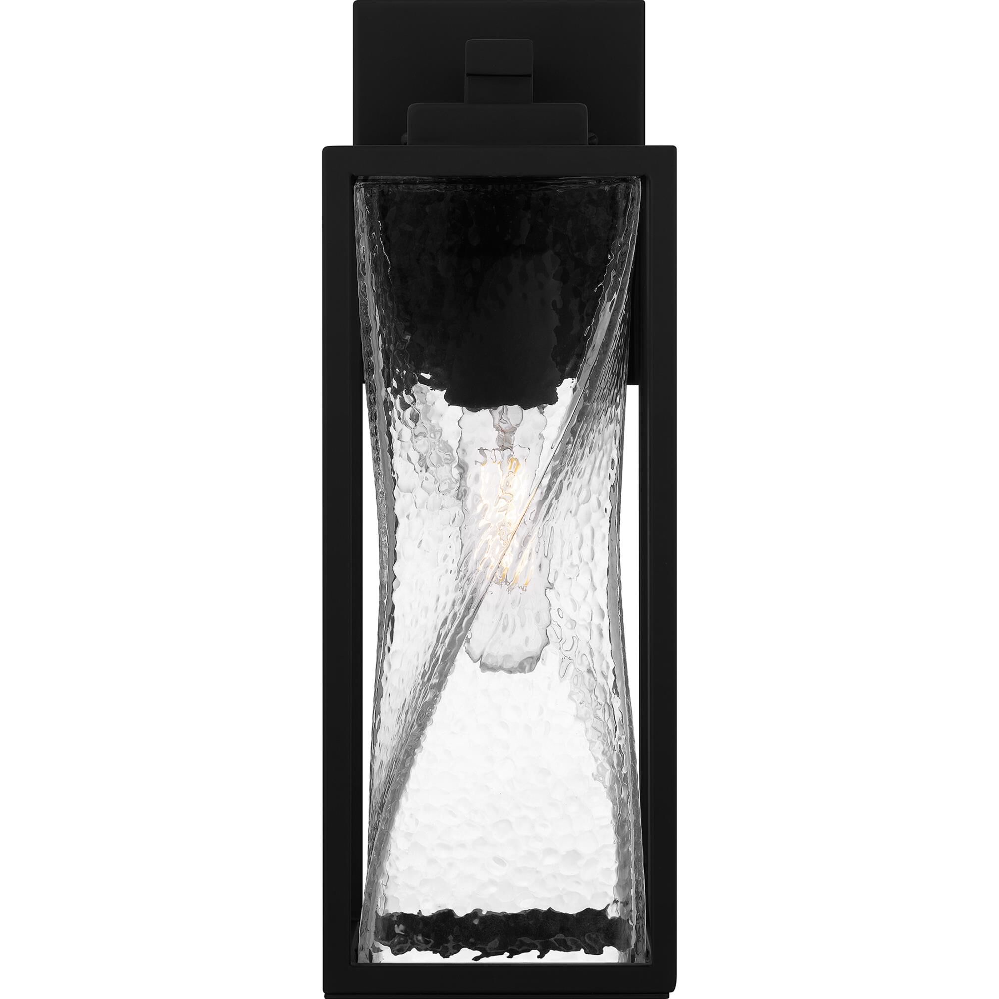 Shown in Matte Black finish and Clear Hammered Glass shade