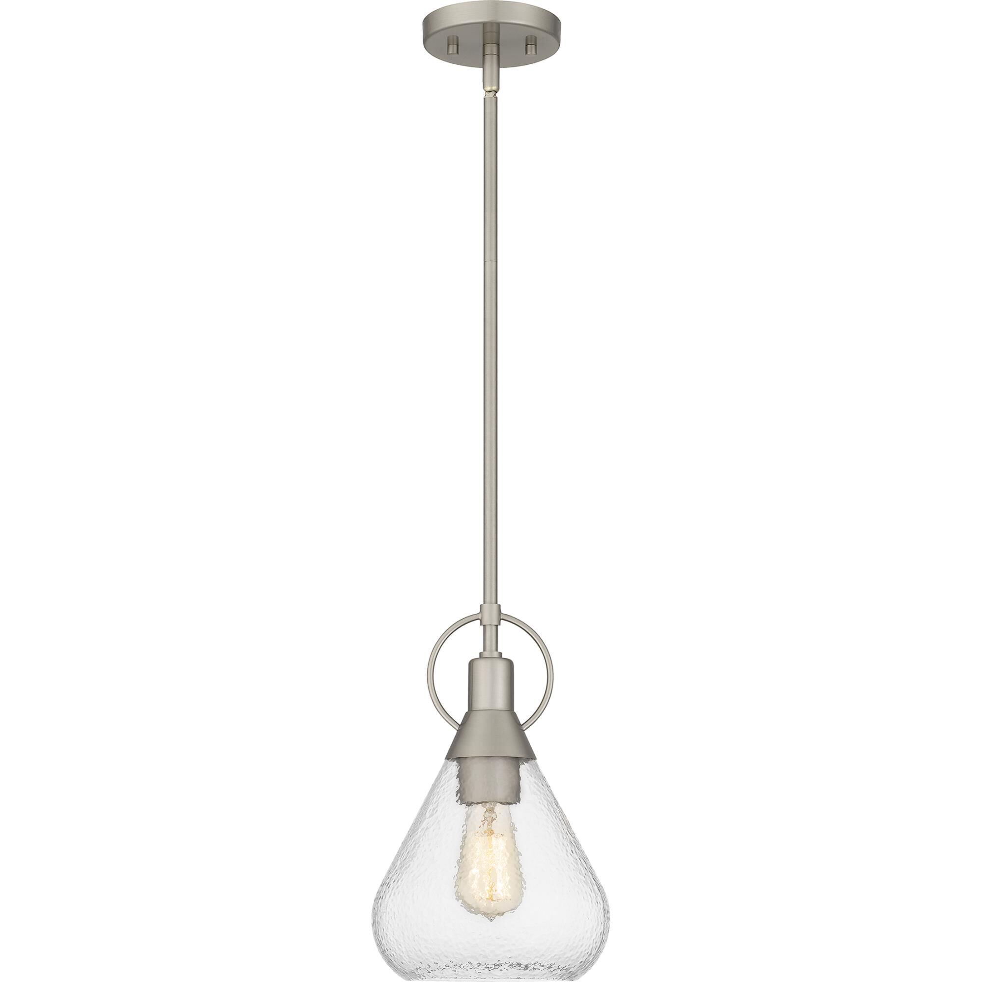 Shown in Brushed Nickel finish and Clear Water Glass shade