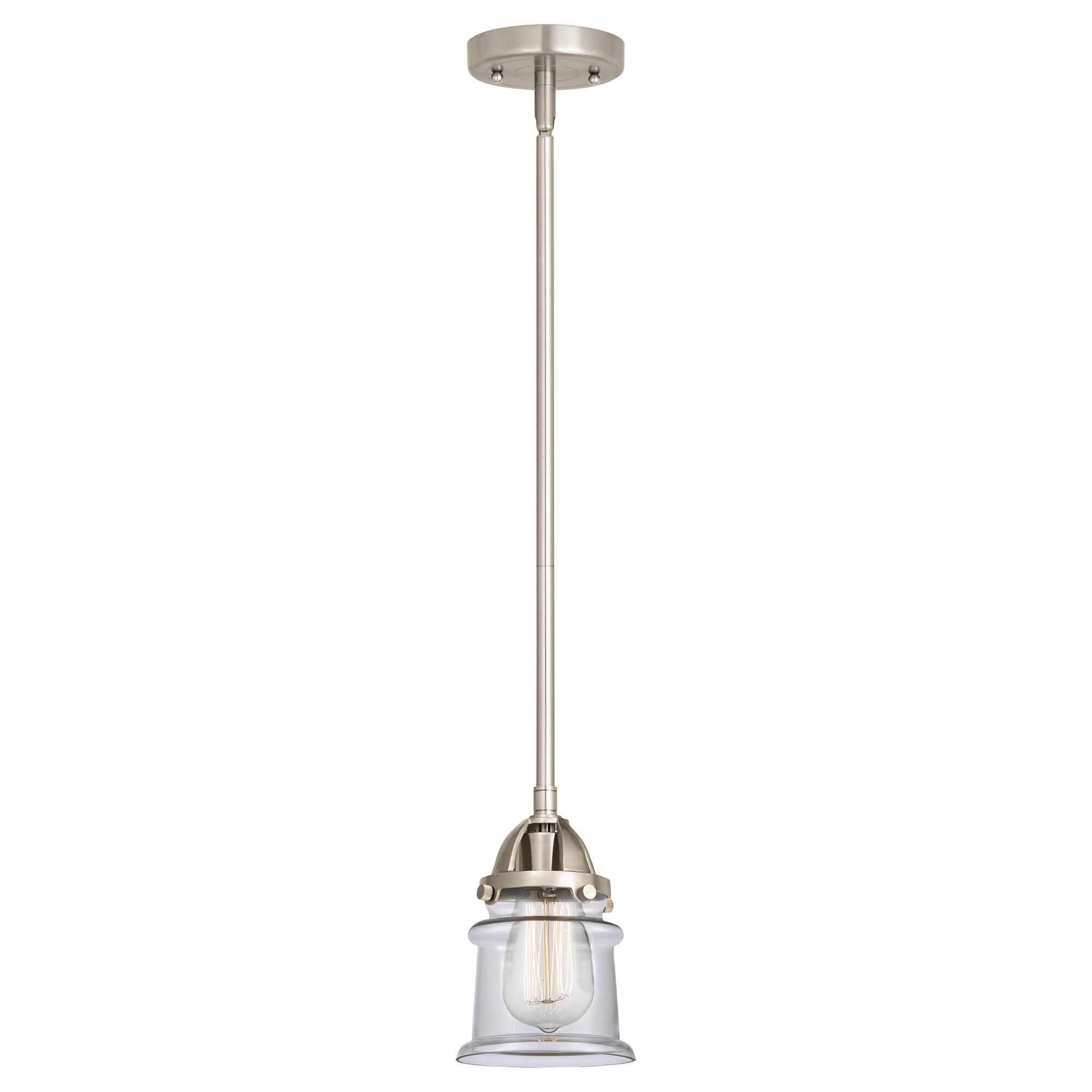 Shown in Brushed Satin Nickel finish and Clear Canton glass and No Shade shade