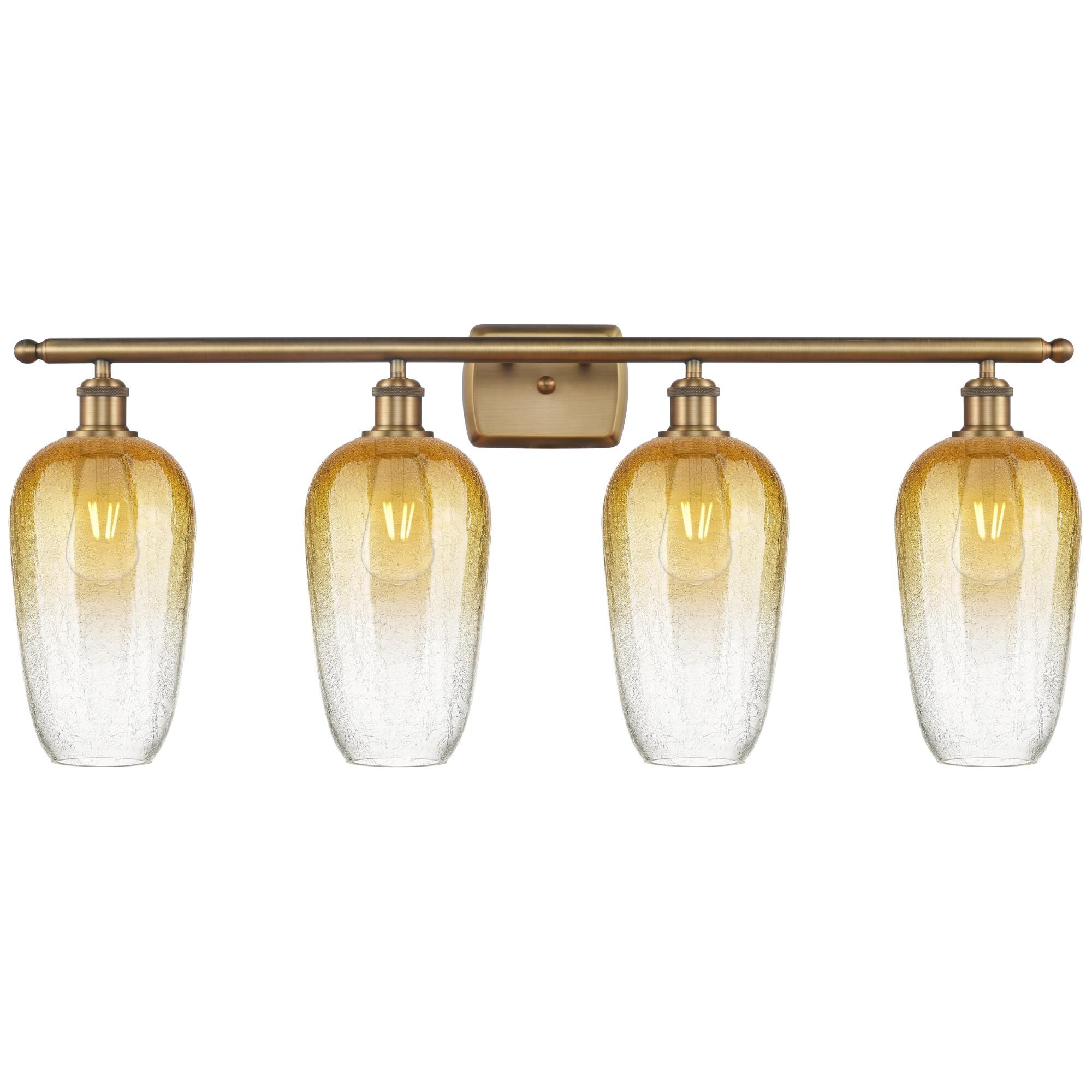 Shown in Brushed Brass finish and Amber glass