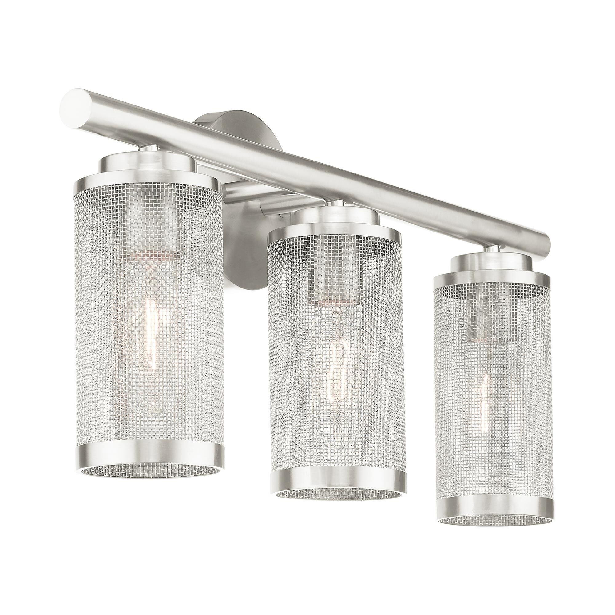 Shown in Brushed Nickel finish and Brushed Nickel Stainless Steel Mesh Shade glass and Brushed Nickel Stainless Steel Mesh shade
