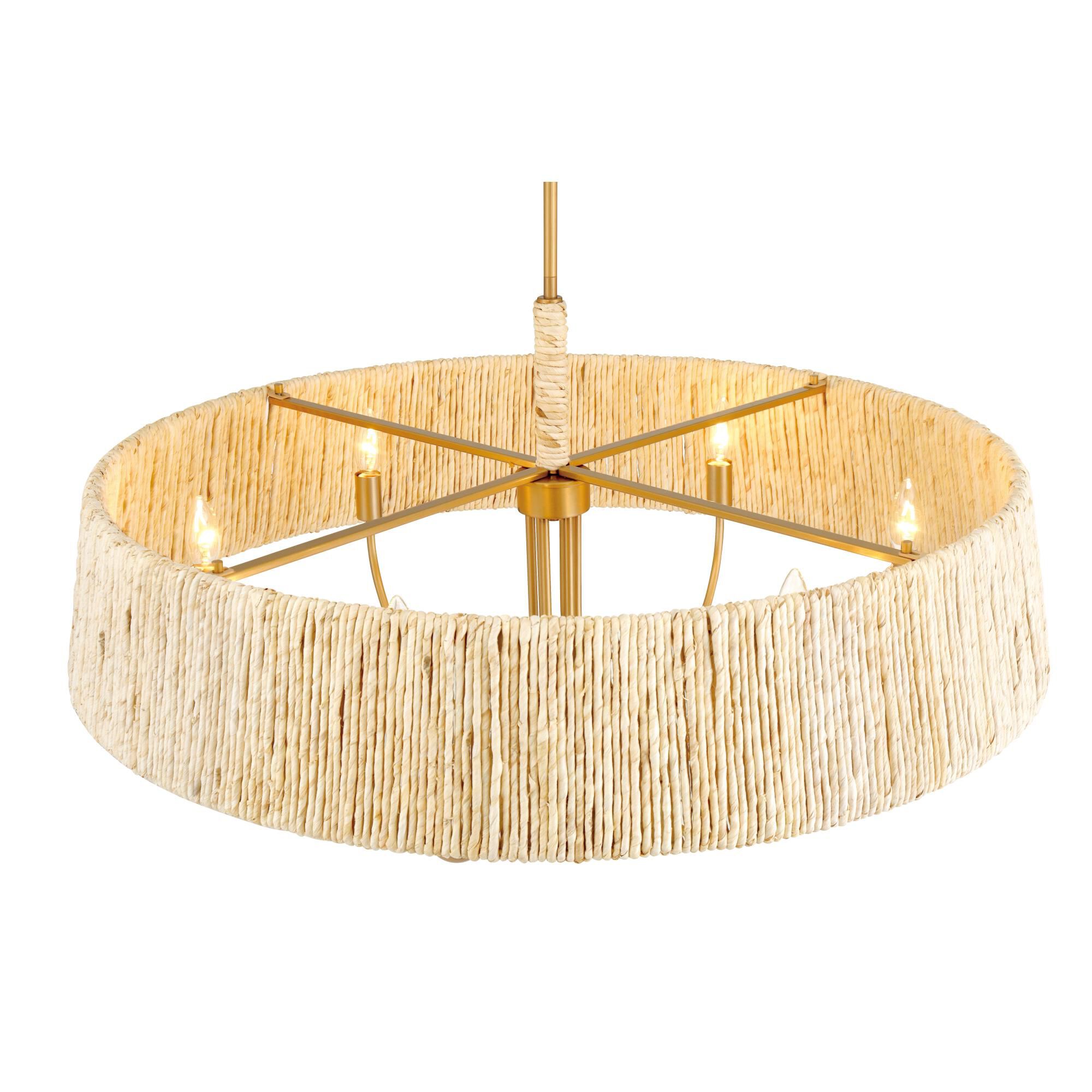 Shown in Legacy Brass finish and Off White glass and Natural Abaca Rope shade