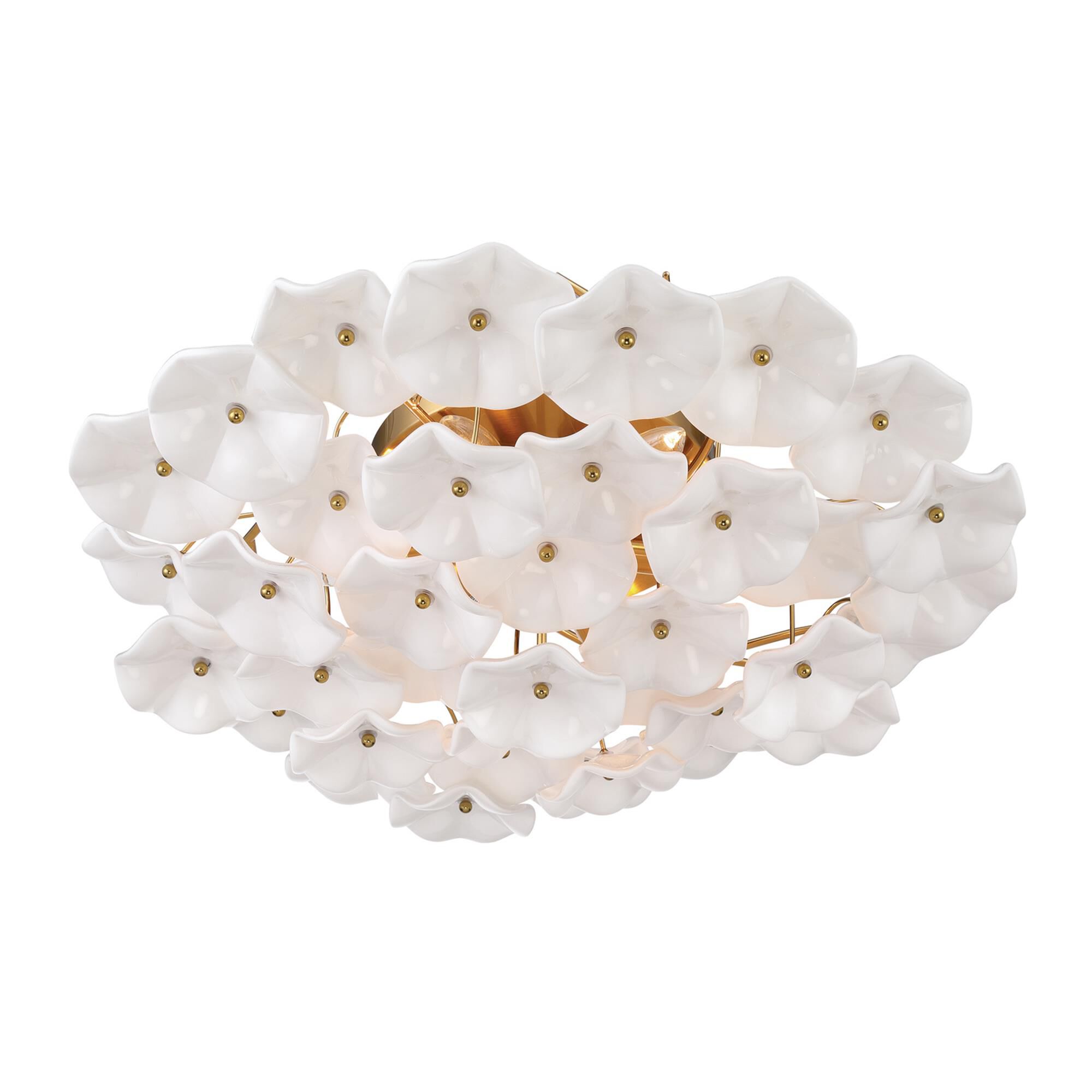 Shown in Aged Brass finish and Floral Glass Petals crystal
